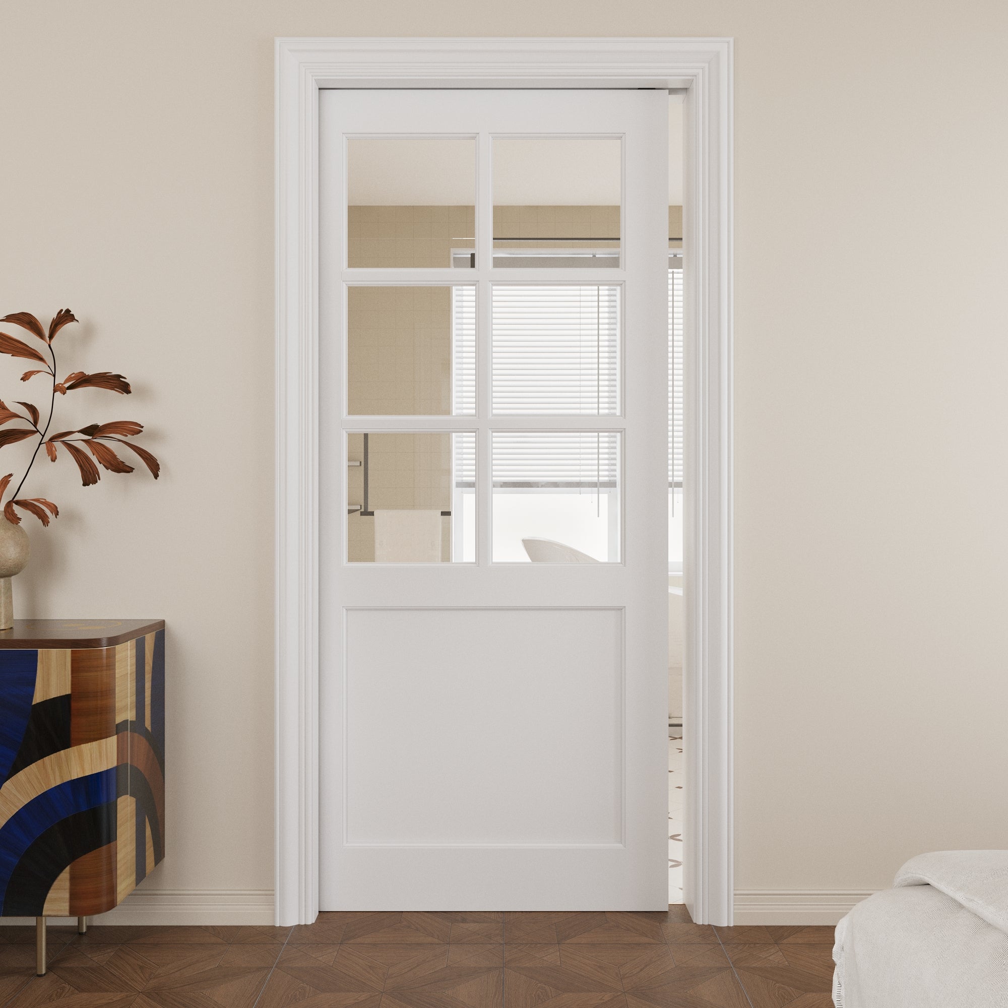 Ark Design 6-Lite Clear Glass Pocket Door with Hardware Kit & Soft Close & Frame, MDF Wood & Paint-grade Finished, White