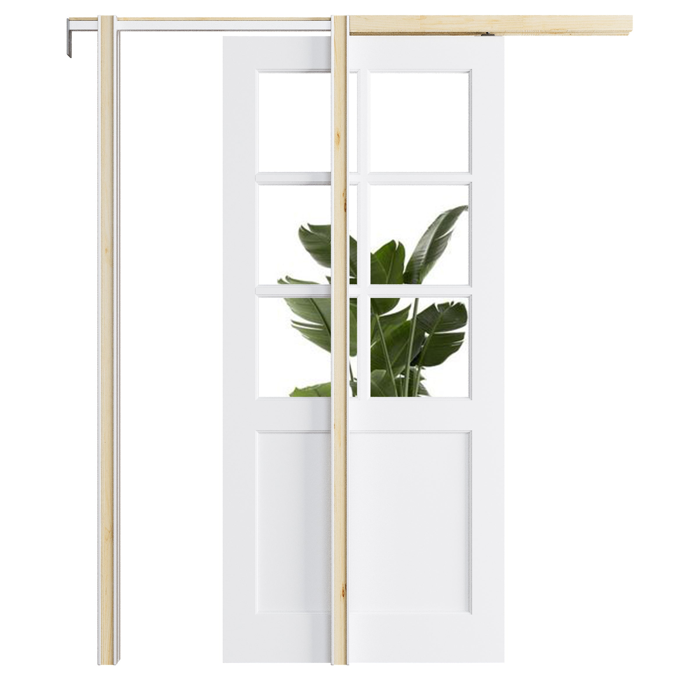 Ark Design 6-Lite Clear Glass Pocket Door with Hardware Kit & Soft Close & Frame, MDF Wood & Paint-grade Finished, White