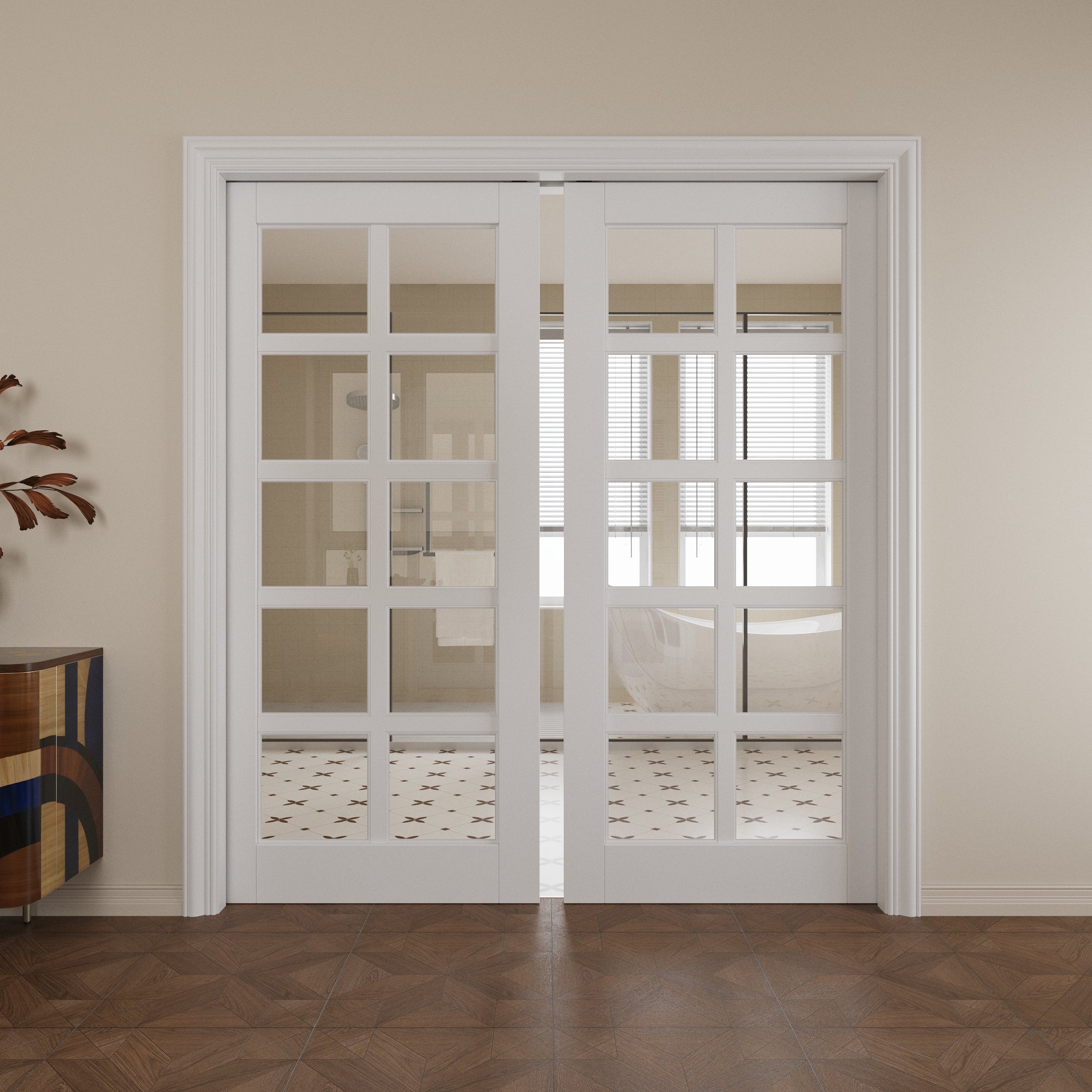 Ark Design 10-Lite Clear Glass Pocket Door with Hardware Kit & Soft Close & Frame, MDF Wood & Paint-grade Finished, White