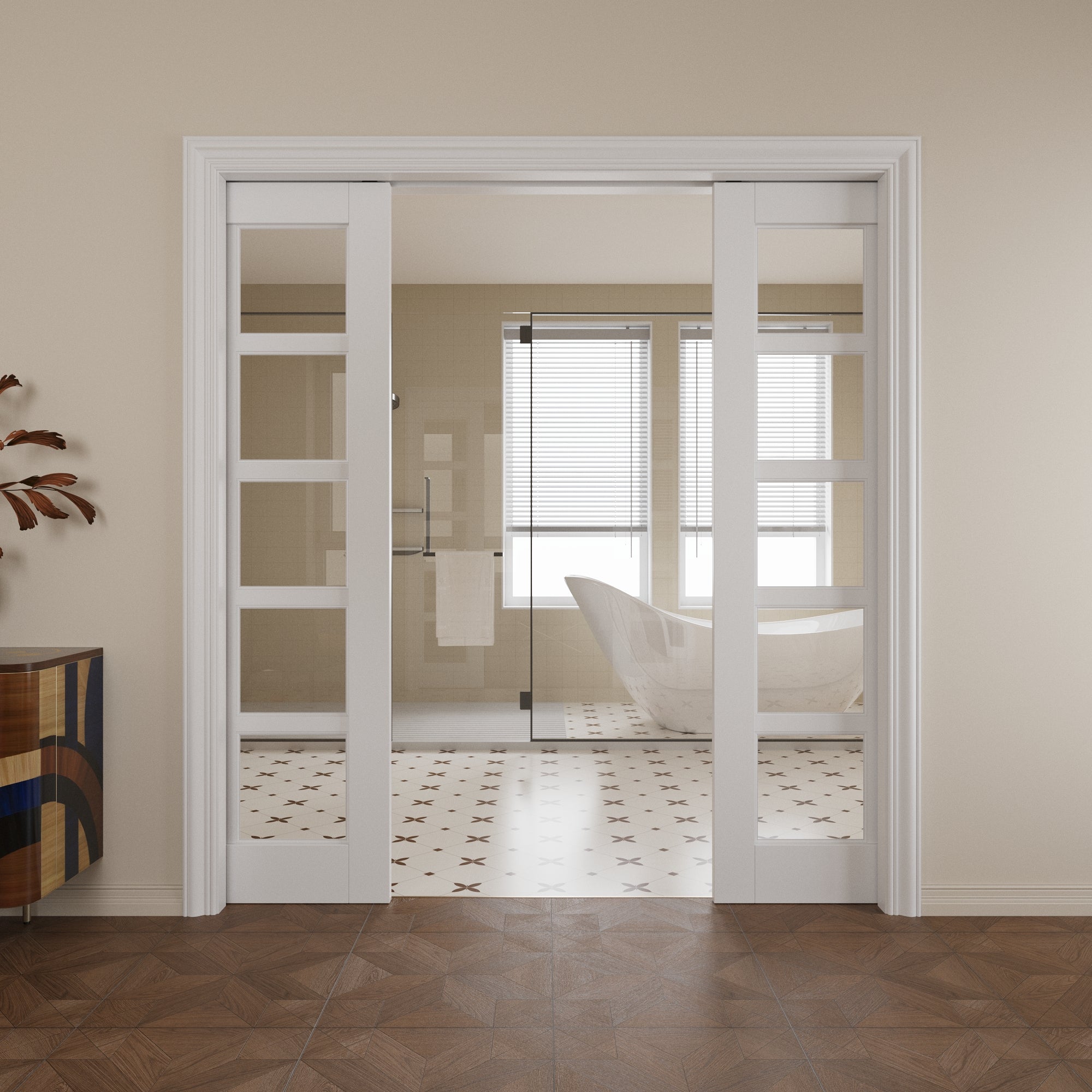 Ark Design 10-Lite Clear Glass Pocket Door with Hardware Kit & Soft Close & Frame, MDF Wood & Paint-grade Finished, White