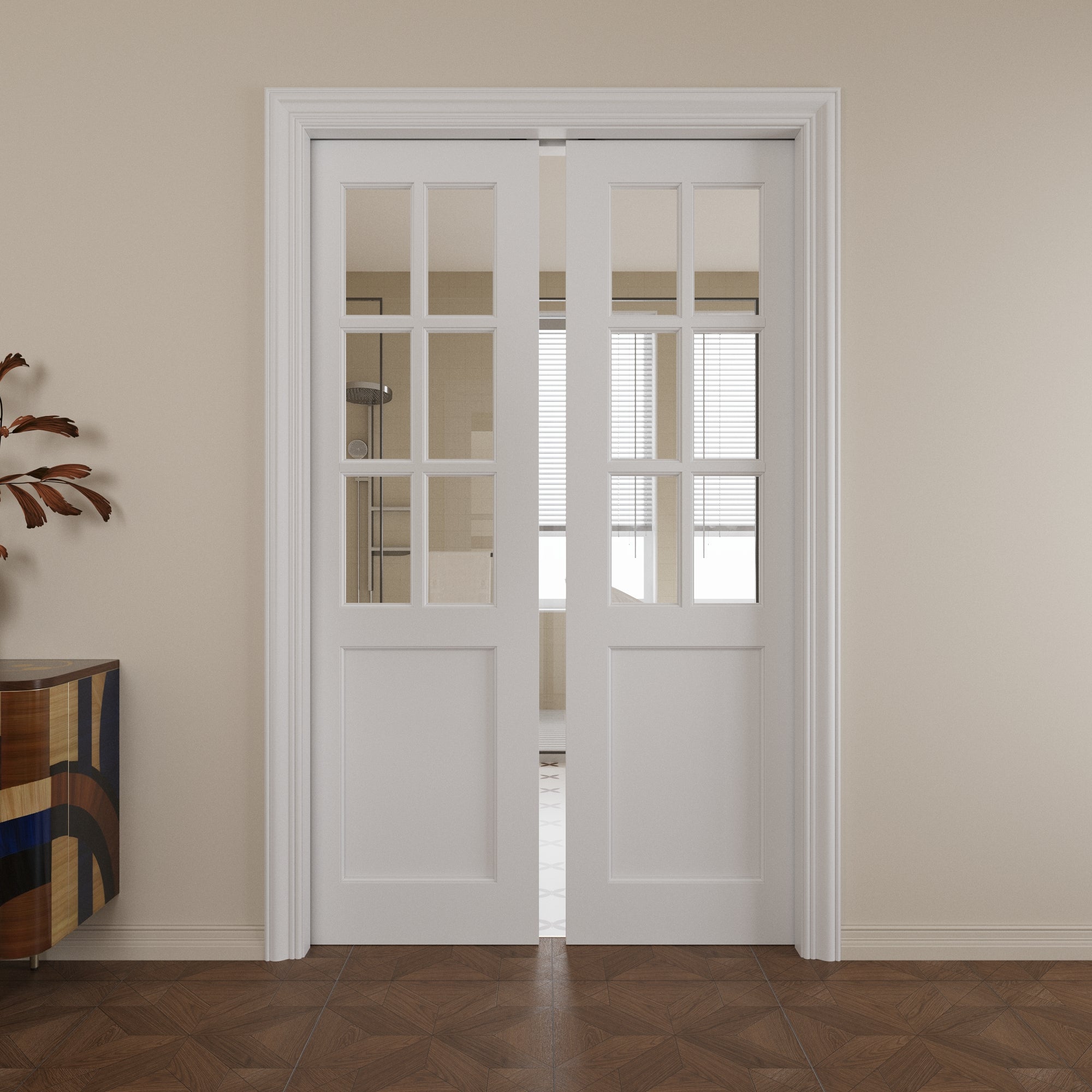 Ark Design 6-Lite Clear Glass Pocket Door with Hardware Kit & Soft Close & Frame, MDF Wood & Paint-grade Finished, White