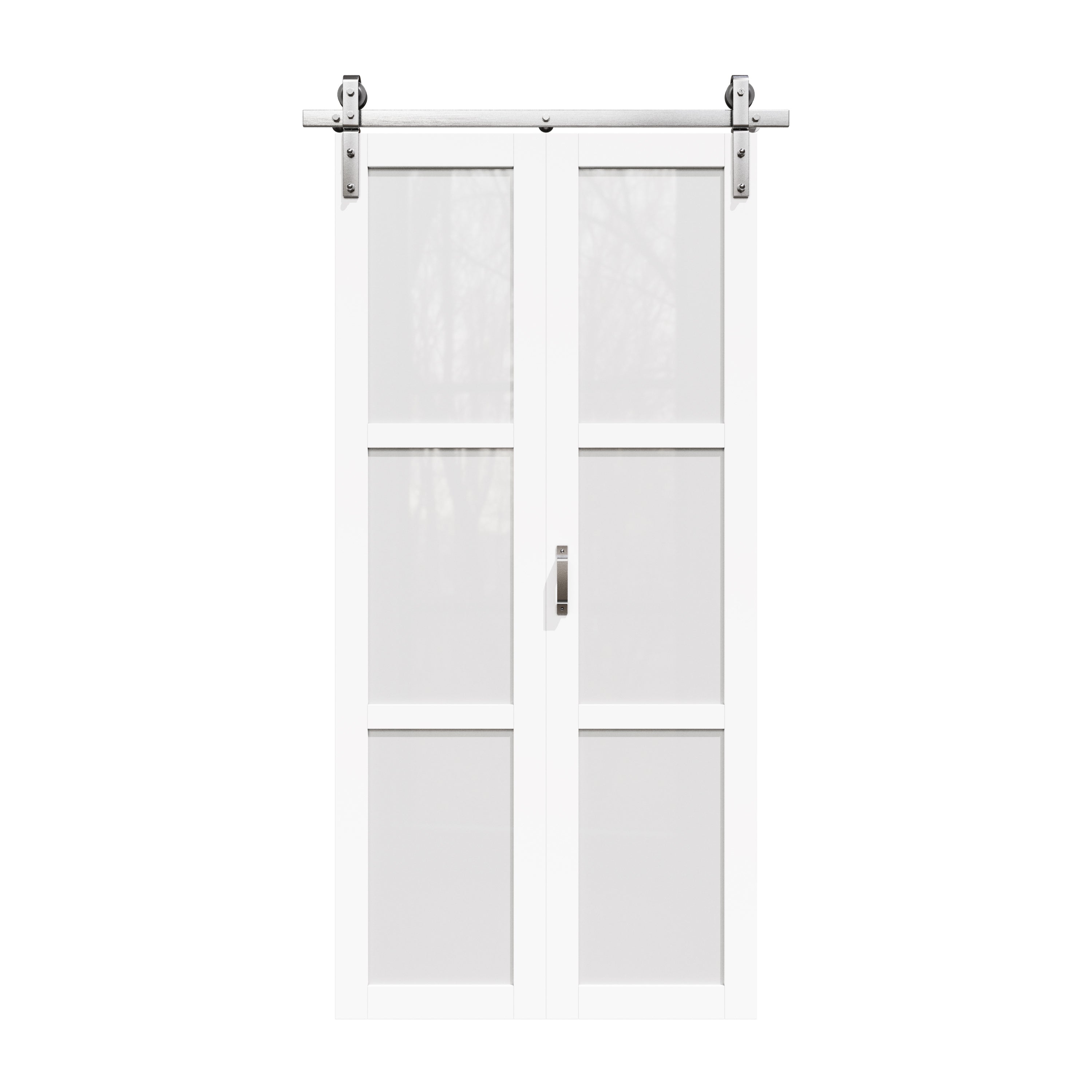 Ark Design 3-Lite Tempered Frosted Glass Nickel plating Bifold Barn Door with Hardware Kit & Handle, Solid Core MDF Wood &Prefinished, White