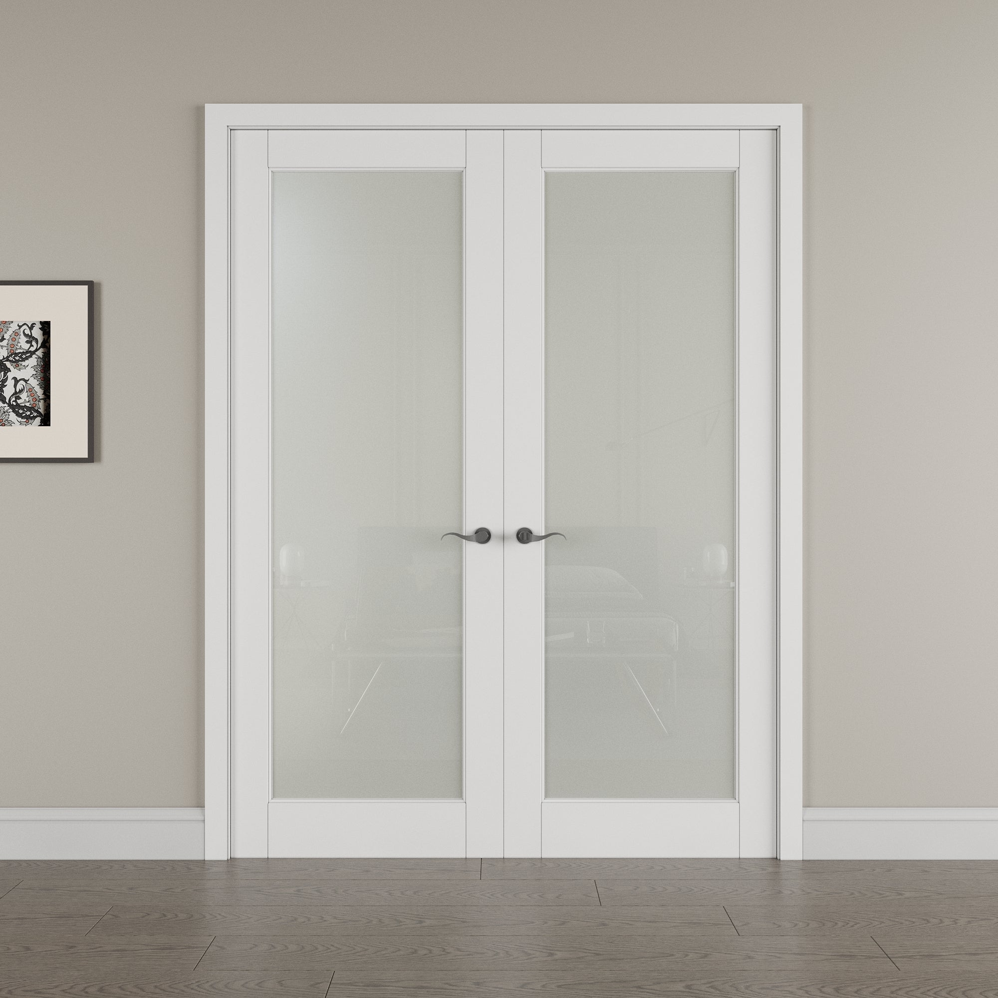 Ark Design 1-Lite Frosted Glass White Solid Core Double Prehung French Door with Ready-to-Assemble Jamb