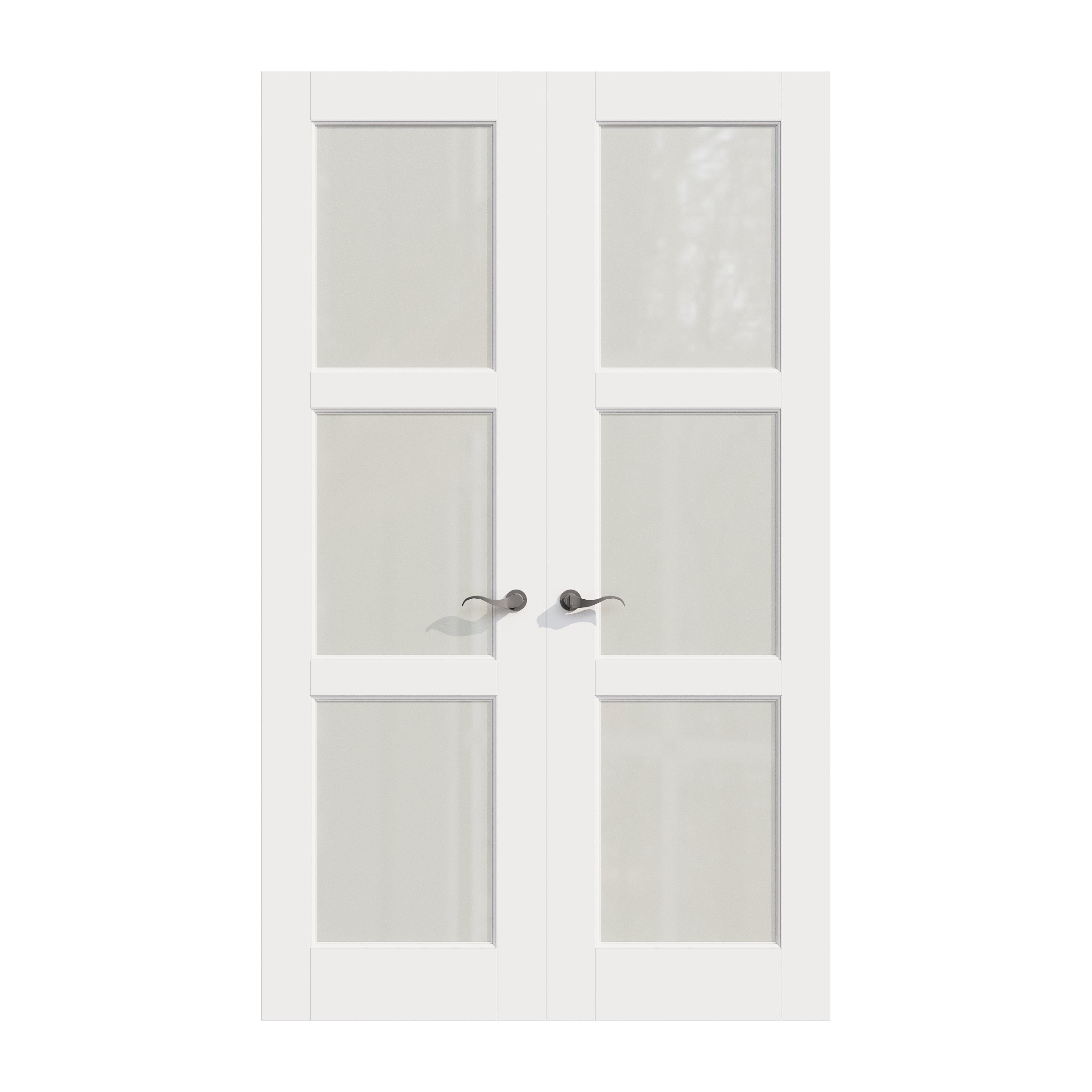 Ark Design 3 Lite Frosted Glass White Solid Core Double Prehung French Door with Ready-to-Assemble Jamb