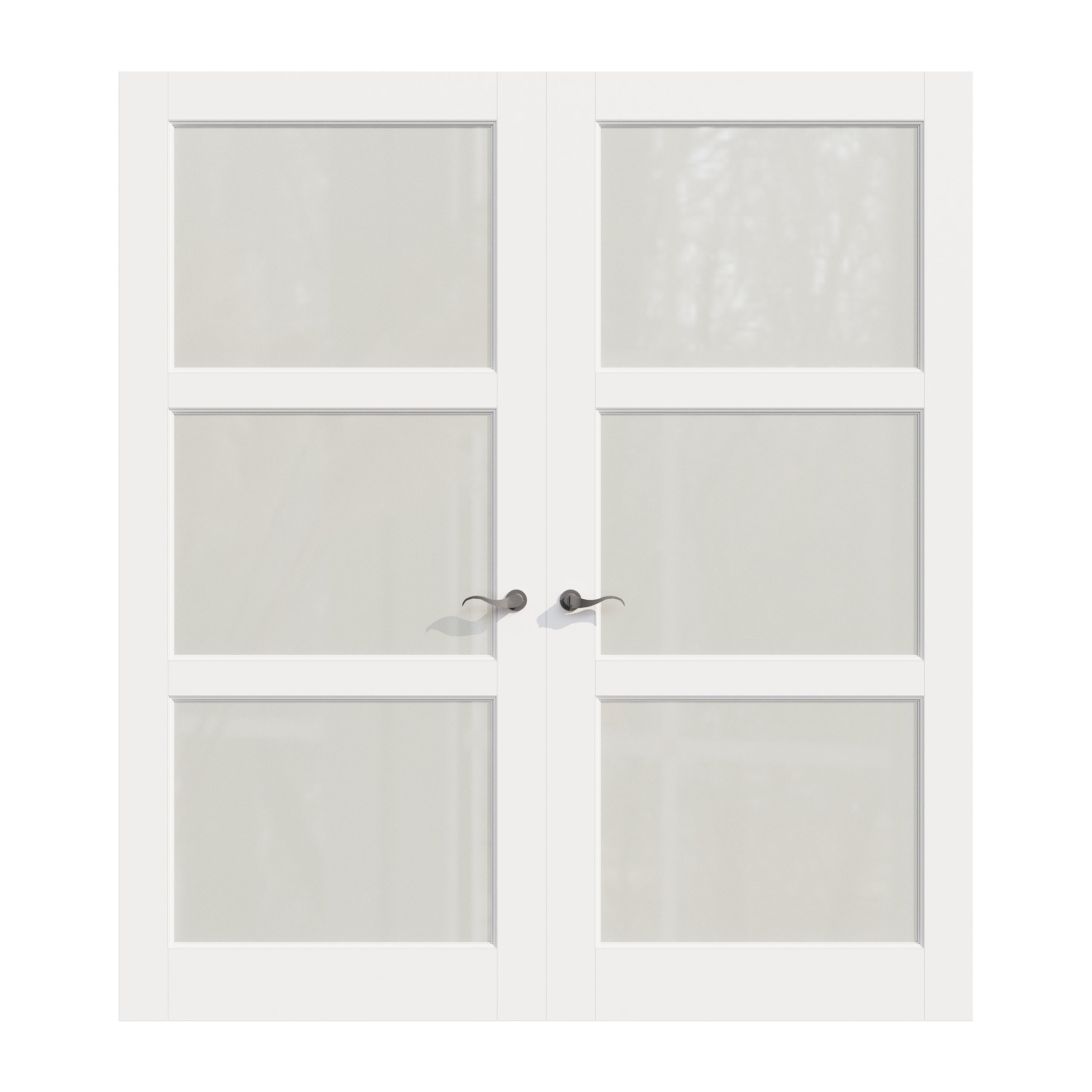 Ark Design 3 Lite Frosted Glass White Solid Core Double Prehung French Door with Ready-to-Assemble Jamb