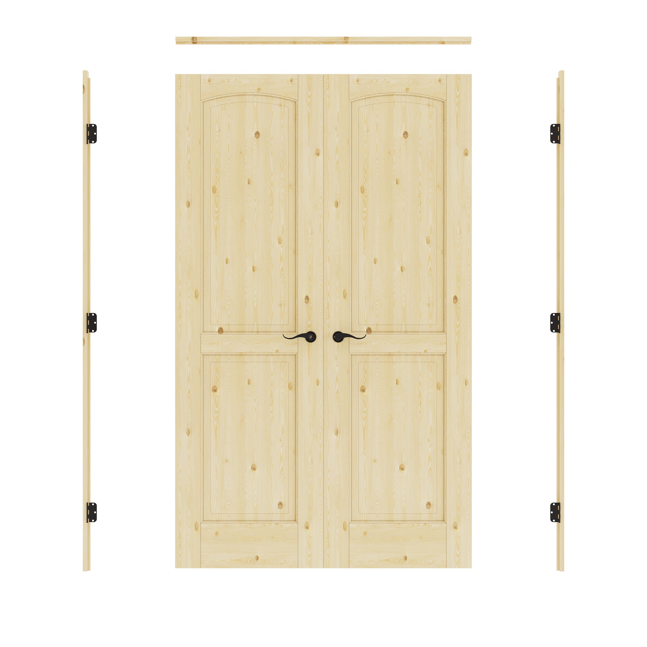 [Black Hardware Prehung French Door Collection] 2-Panel Pine Wood Solid Core Double Prehung French Door with Ready-to-Assemble Jamb