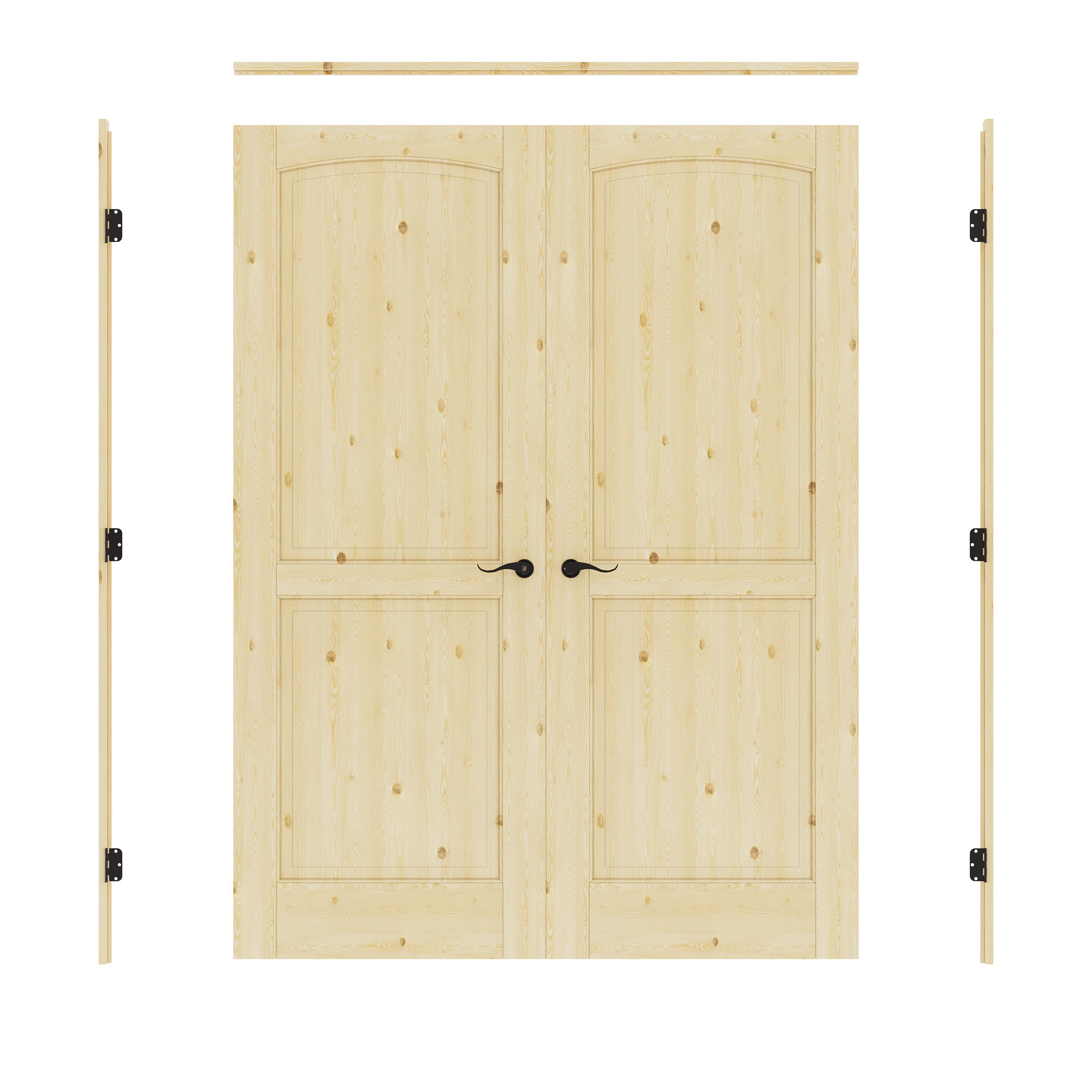 [Black Hardware Prehung French Door Collection] 2-Panel Pine Wood Solid Core Double Prehung French Door with Ready-to-Assemble Jamb