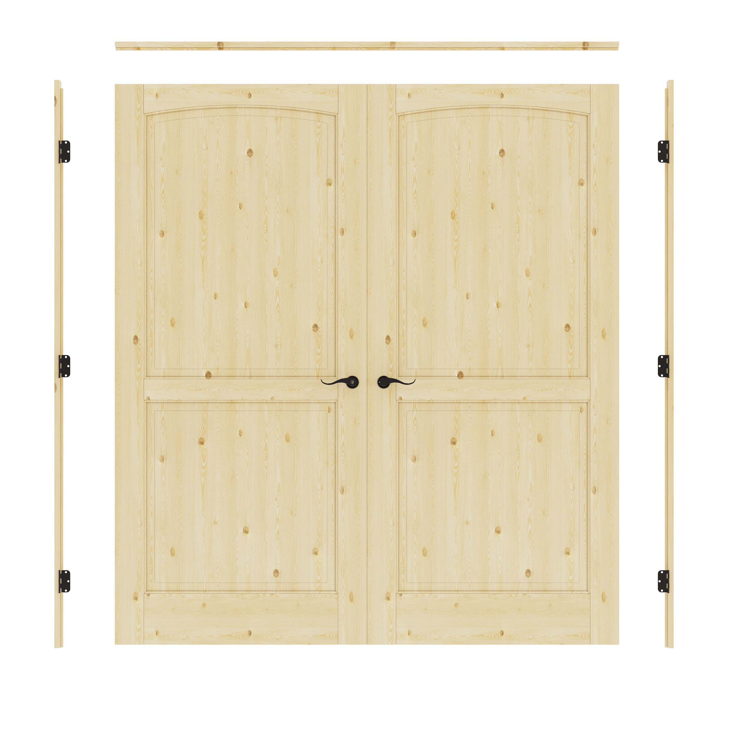 [Black Hardware Prehung French Door Collection] 2-Panel Pine Wood Solid Core Double Prehung French Door with Ready-to-Assemble Jamb