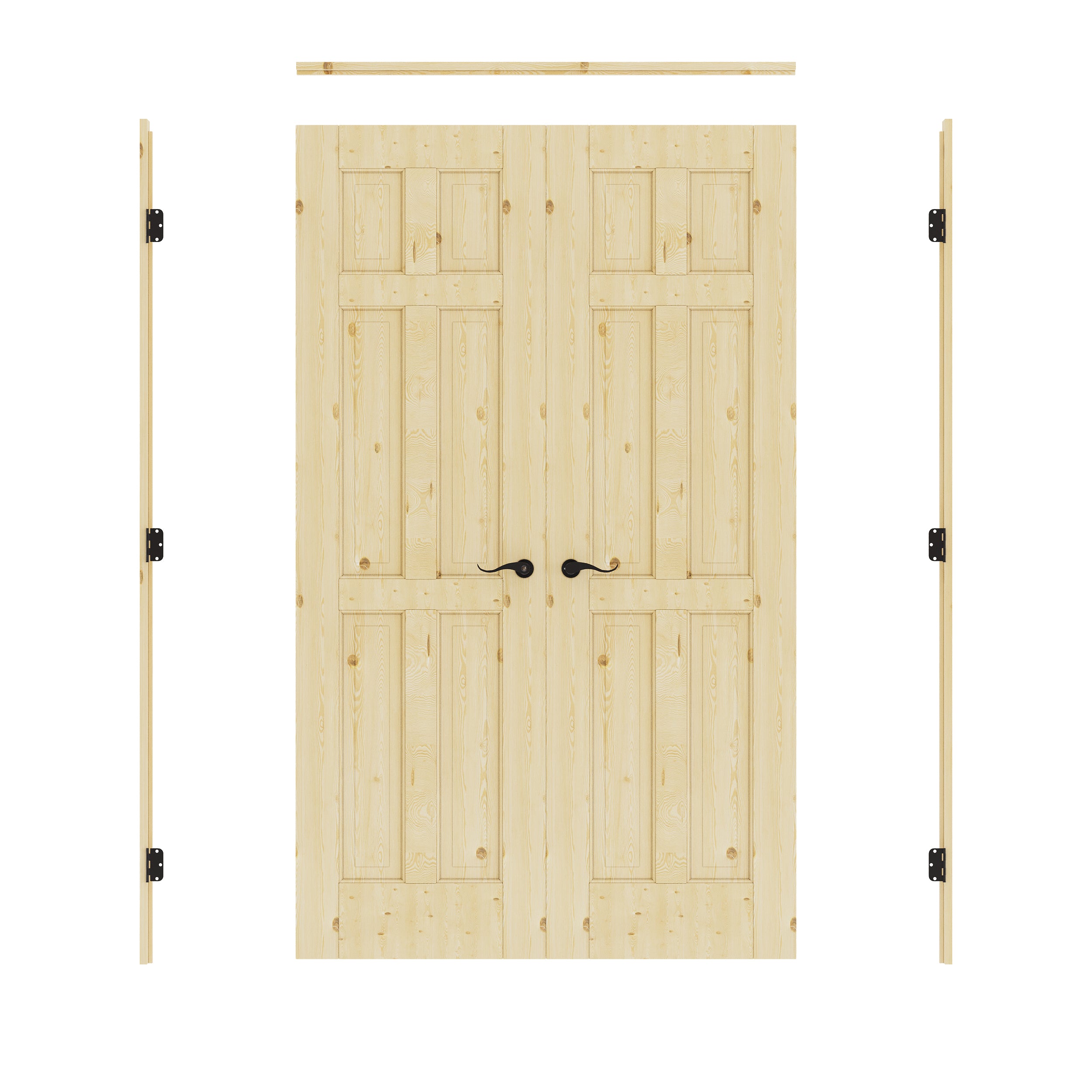 [Black Hardware Prehung French Door Collection] 6-Panel Pine Wood Solid Core Double Prehung French Door with Ready-to-Assemble Jamb