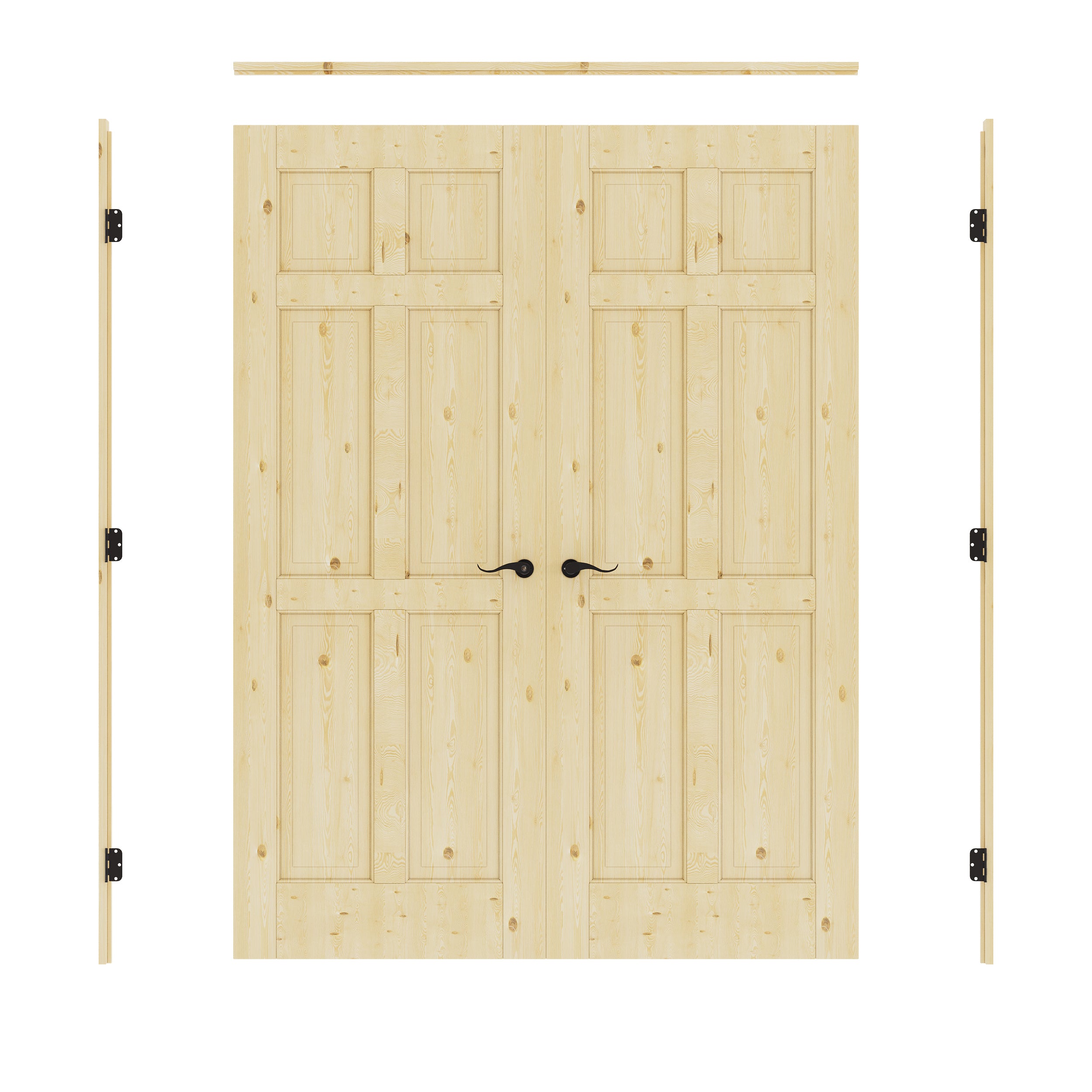 [Black Hardware Prehung French Door Collection] 6-Panel Pine Wood Solid Core Double Prehung French Door with Ready-to-Assemble Jamb