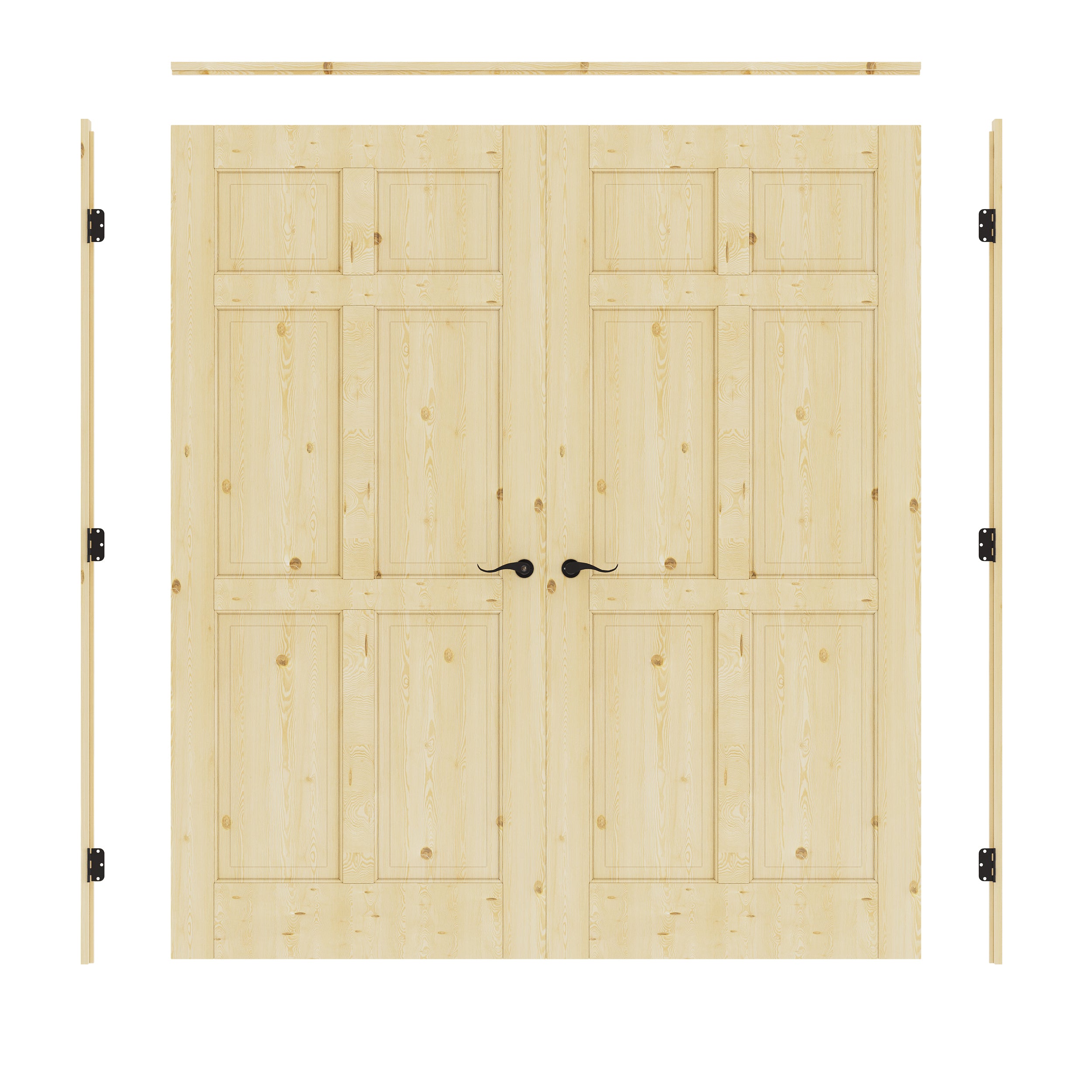 [Black Hardware Prehung French Door Collection] 6-Panel Pine Wood Solid Core Double Prehung French Door with Ready-to-Assemble Jamb