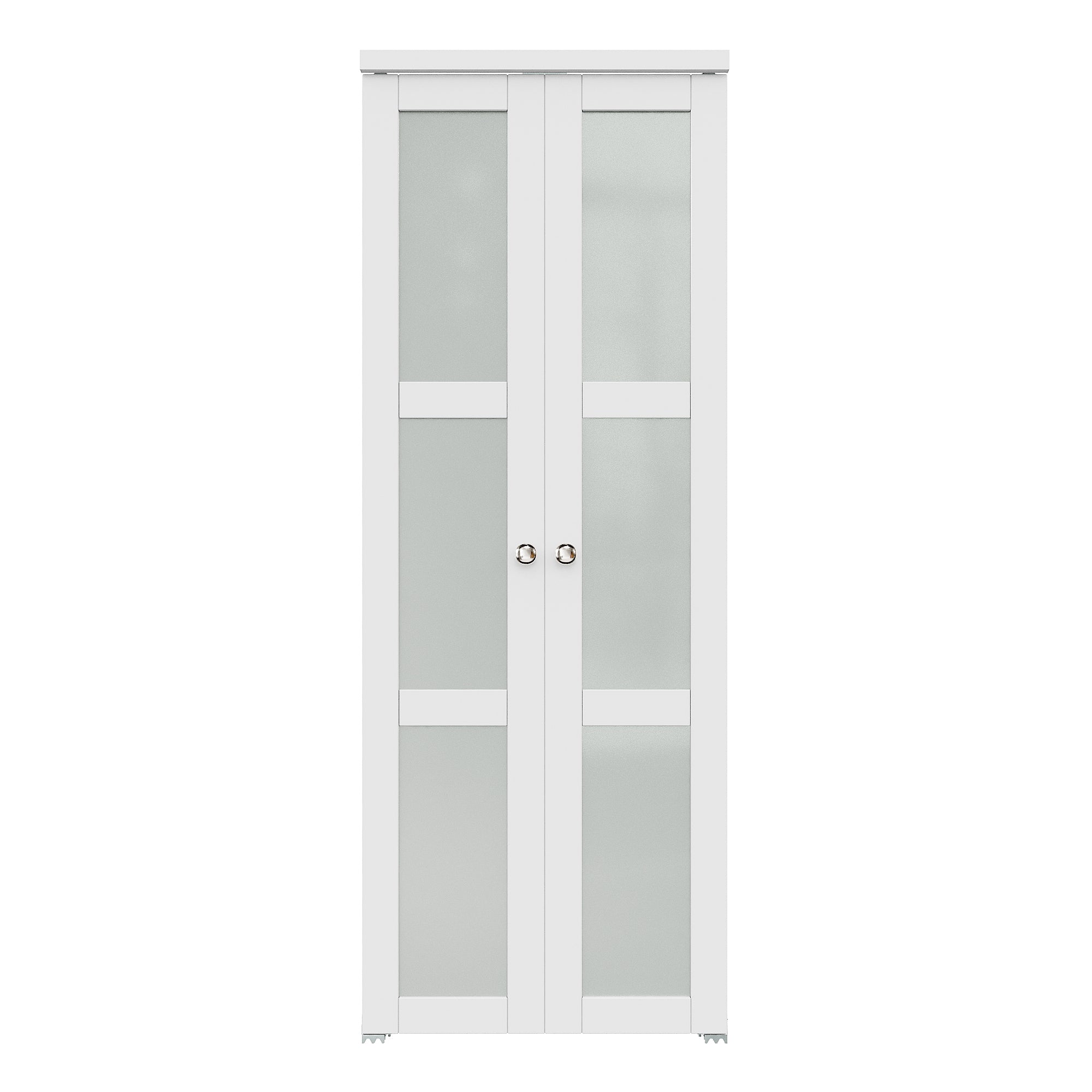 [Two Hardware Kits & Paintable] Ark Design 3-Lite Tempered Frosted Glass Closet  Pivot Door with Hardware Kit & Knob, Solid Core MDF Wood & Prefinished & Paintable Surface, White