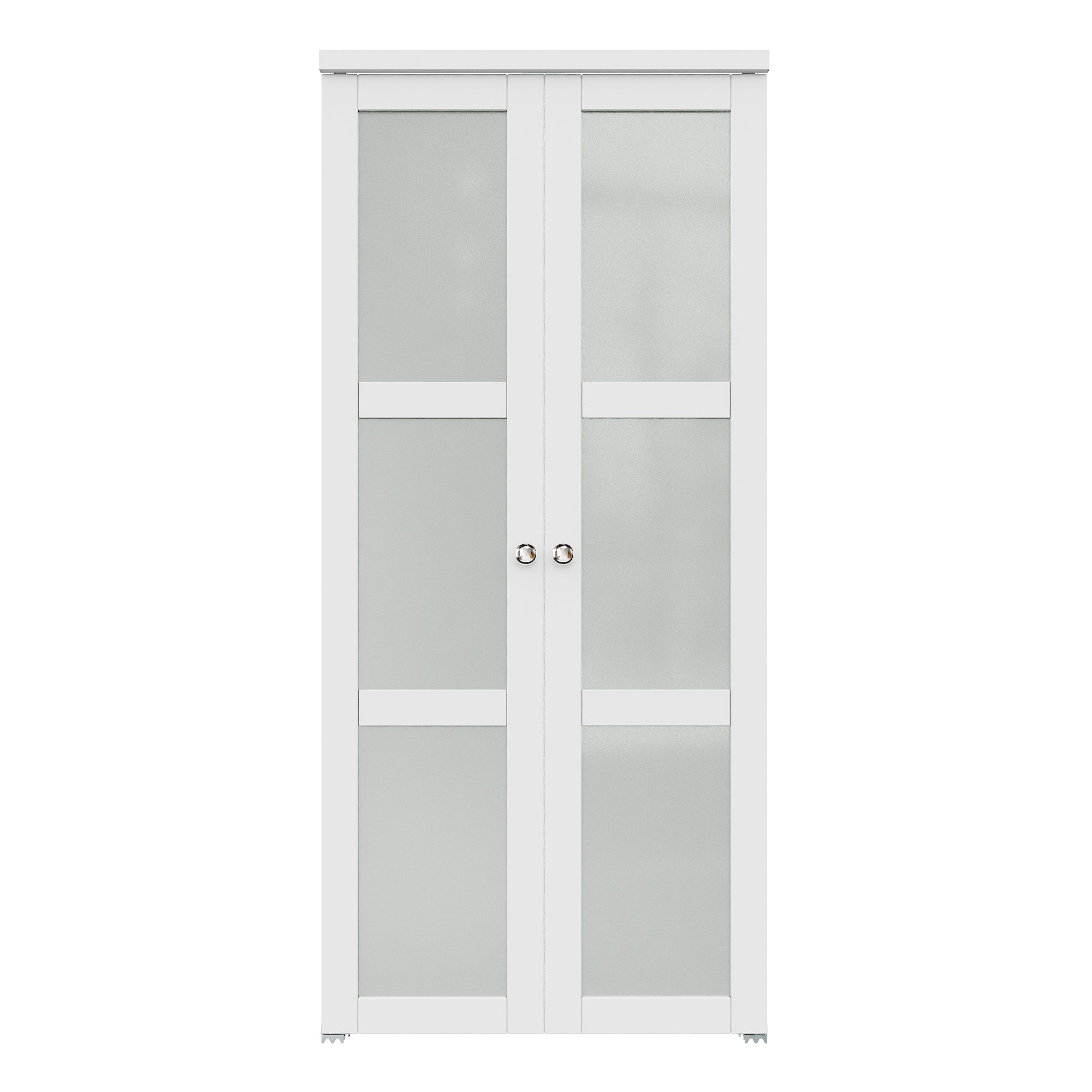 [Two Hardware Kits & Paintable] Ark Design 3-Lite Tempered Frosted Glass Closet  Pivot Door with Hardware Kit & Knob, Solid Core MDF Wood & Prefinished & Paintable Surface, White