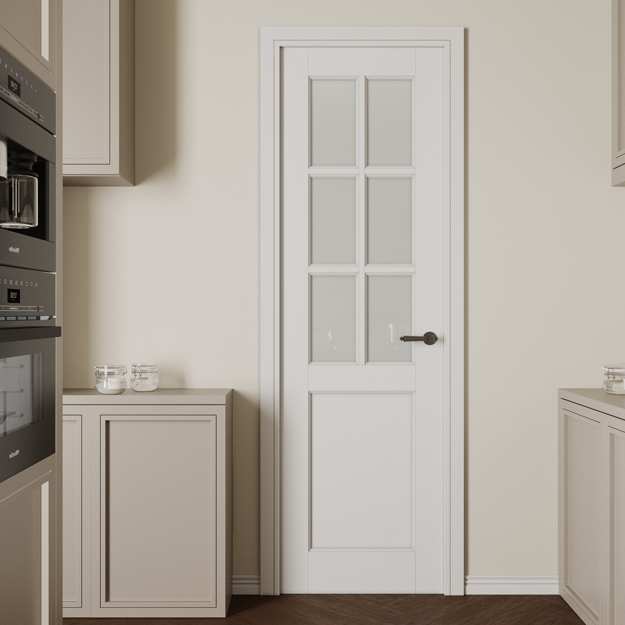 Ark Design 6-Lite Frosted Glass Door Slab Prefinished & Paintable Surface, with/without Prehung Kit, White