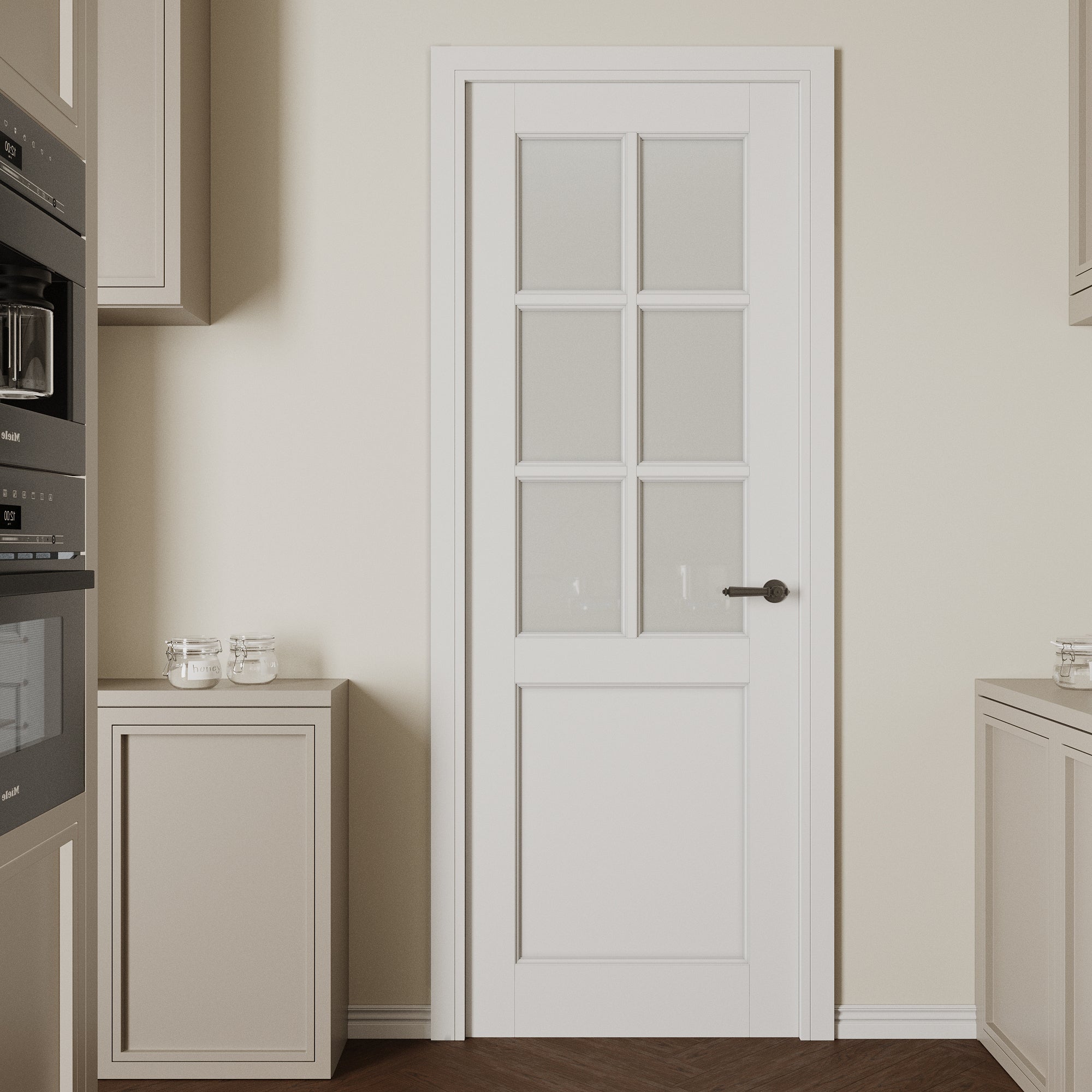 Ark Design 6-Lite Frosted Glass Door Slab Prefinished & Paintable Surface, with/without Prehung Kit, White