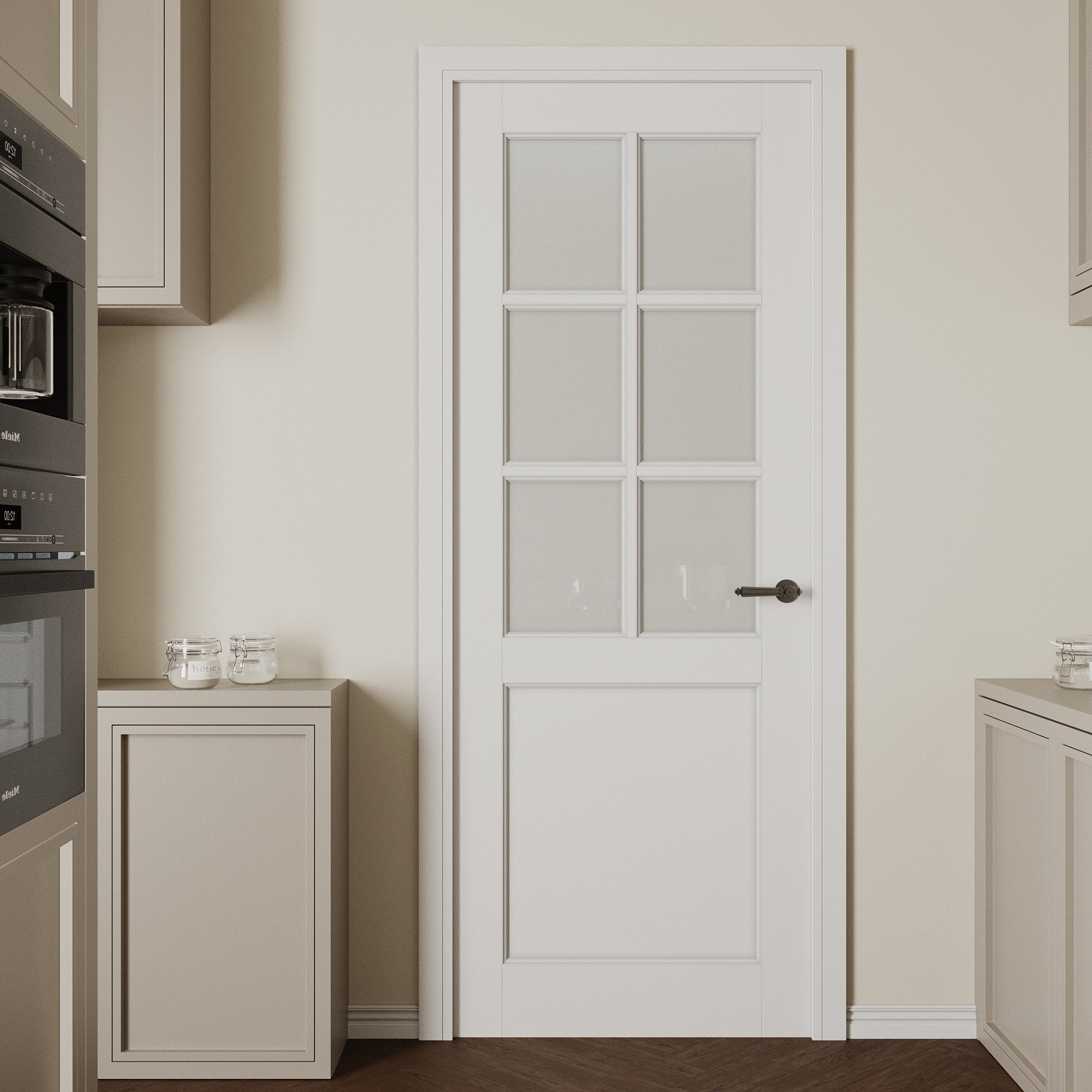 Ark Design 6-Lite Frosted Glass Door Slab Prefinished & Paintable Surface, with/without Prehung Kit, White