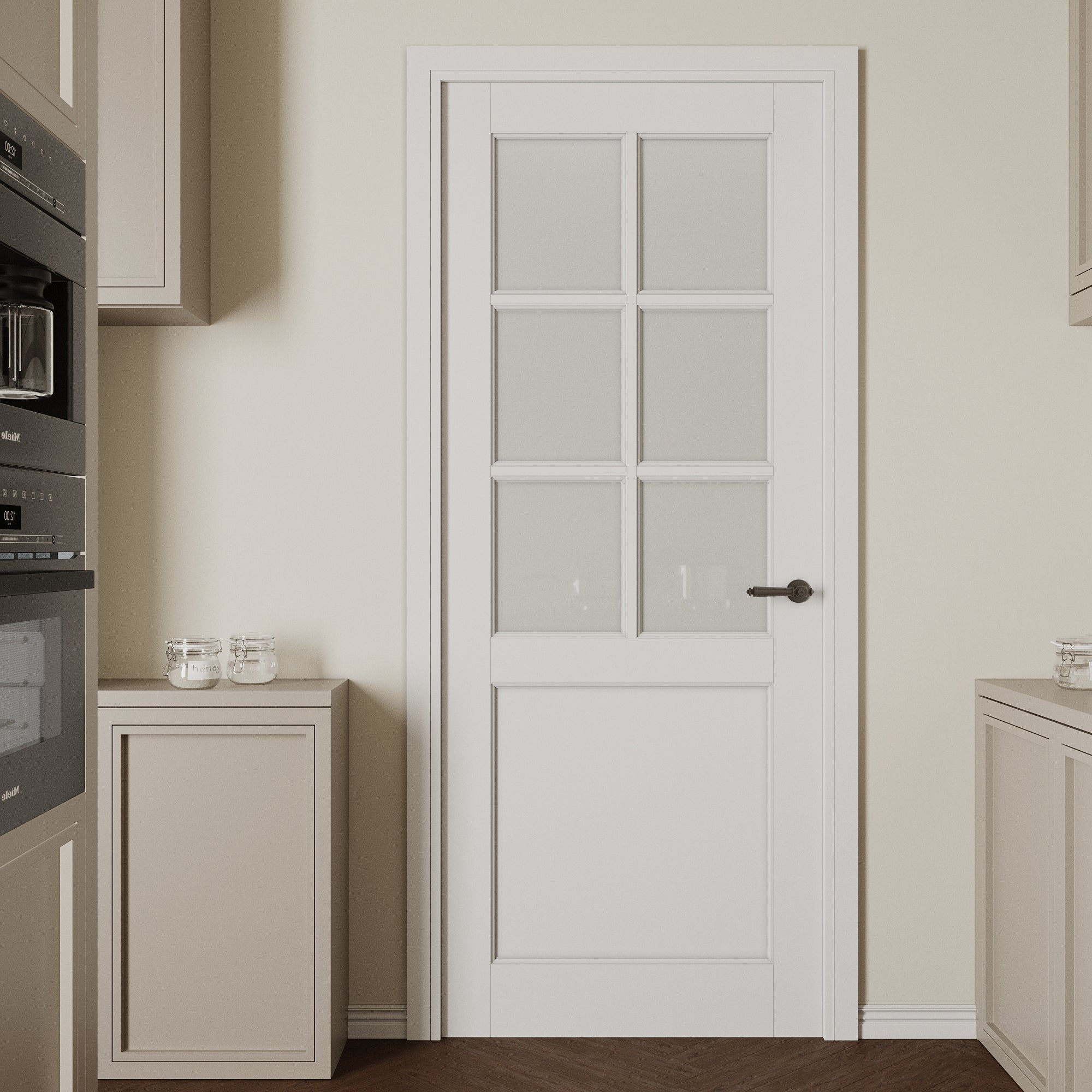Ark Design 6-Lite Frosted Glass Door Slab Prefinished & Paintable Surface, with/without Prehung Kit, White
