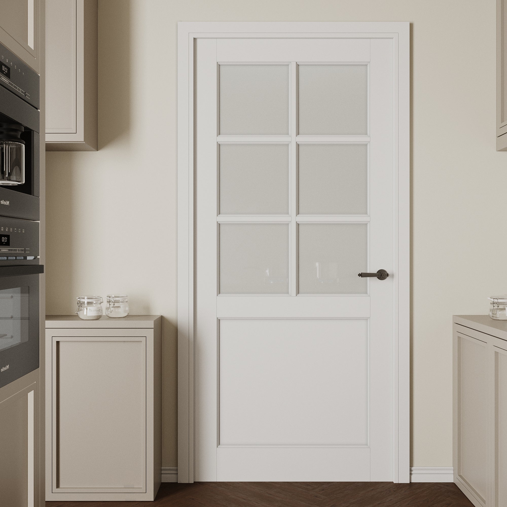 Ark Design 6-Lite Frosted Glass Door Slab Prefinished & Paintable Surface, with/without Prehung Kit, White