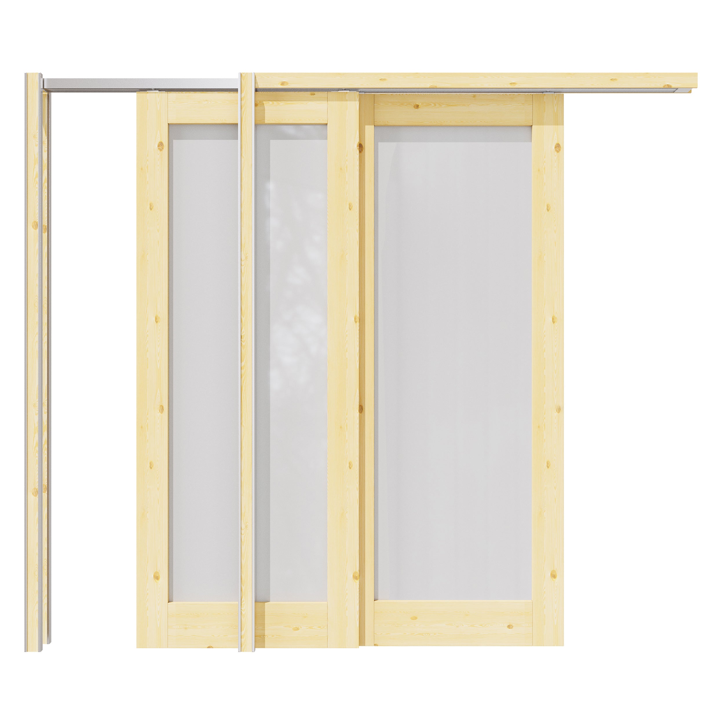 Ark Design 1 Lite Frosted Glass Double Bypass Pocket Door with Hardware Kit & Soft Close & Frame, Pine Wood & Paint-grade Finished