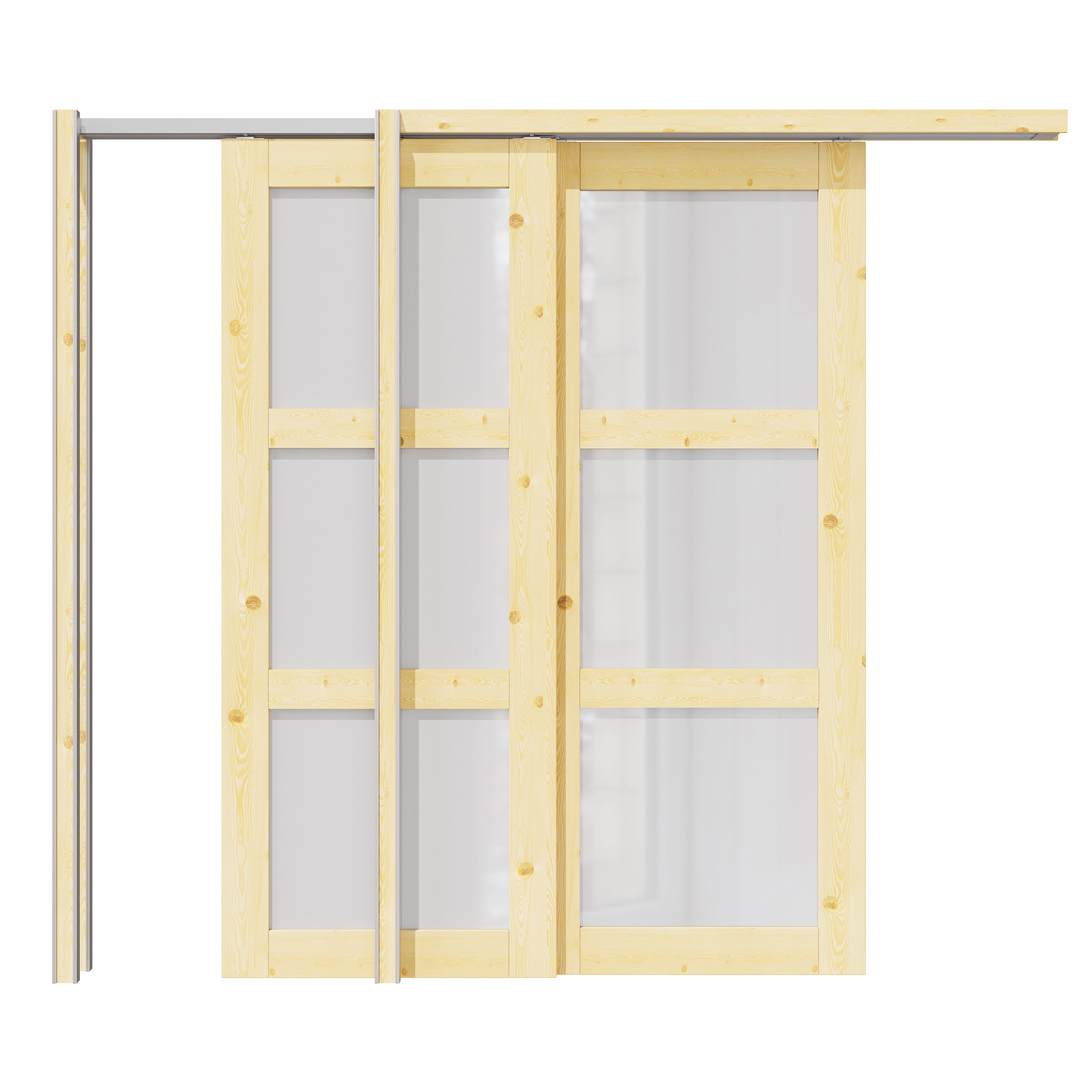 Ark Design 3 Lite Frosted Glass Double Bypass Pocket Door with Hardware Kit & Soft Close & Frame, Pine Wood & Paint-grade Finished