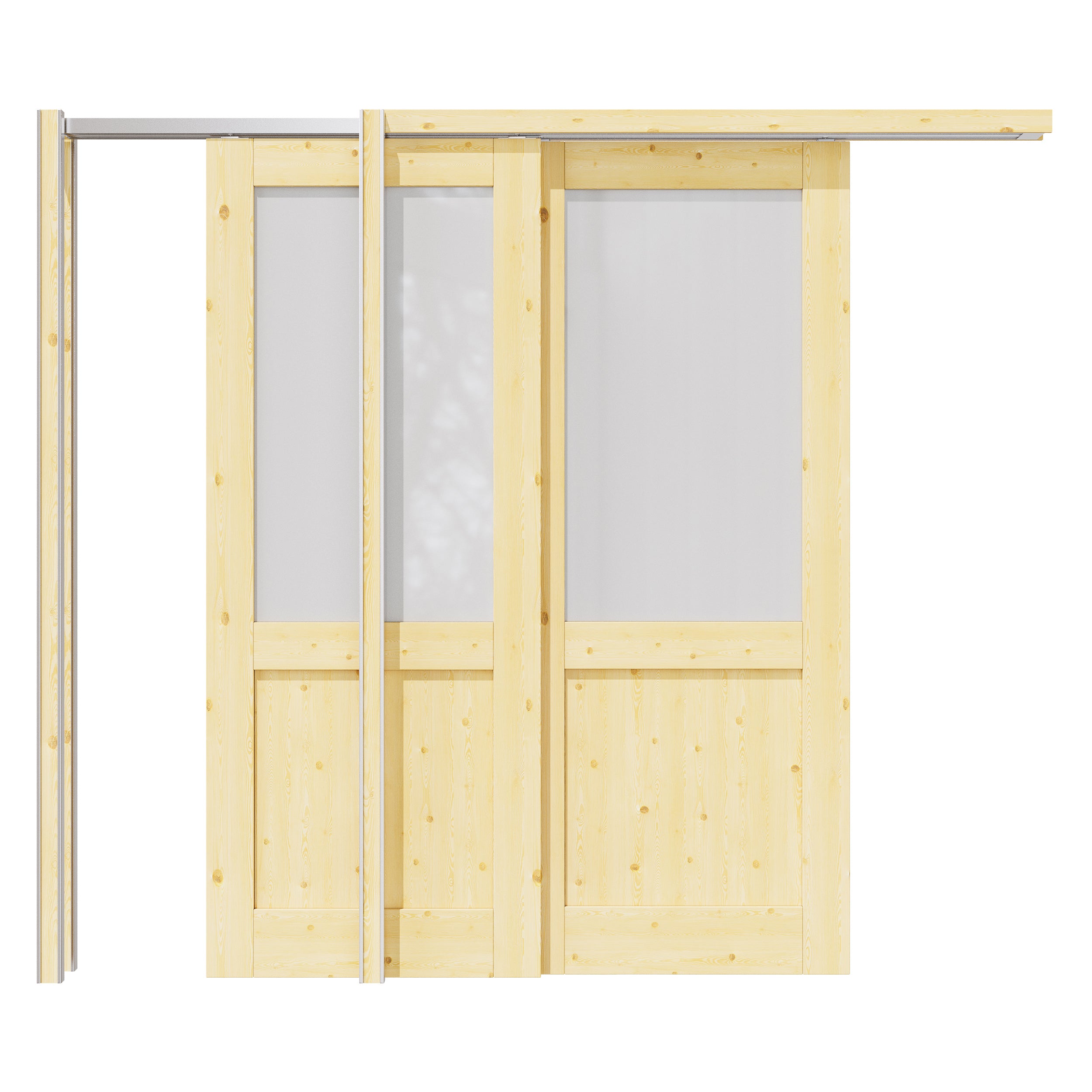 Ark Design Half Lite Frosted Glass Double Bypass Pocket Door with Hardware Kit & Soft Close & Frame, Pine Wood & Paint-grade Finished