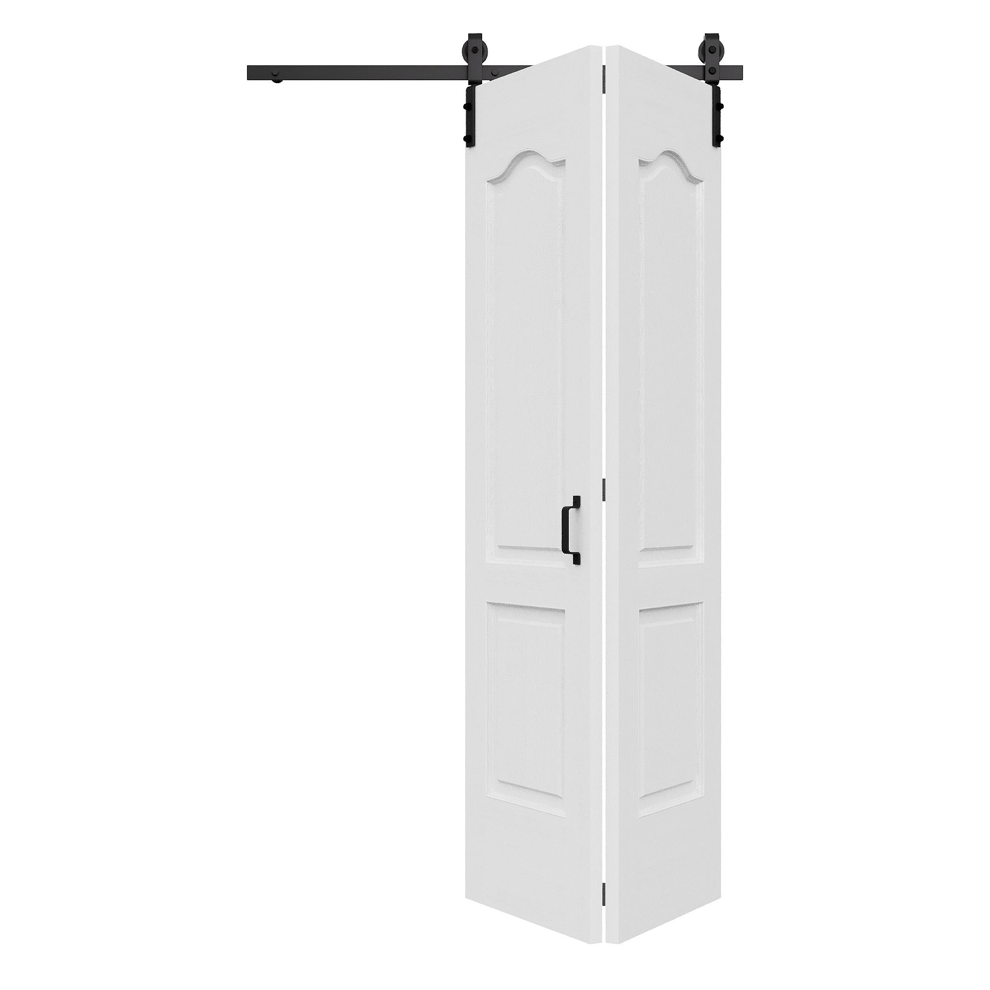 Ark Design Hollow Paneled 2-Lite Arch White Primed MDF Composite Bi-fold Sliding Barn Door with Hardware Kit and Handle