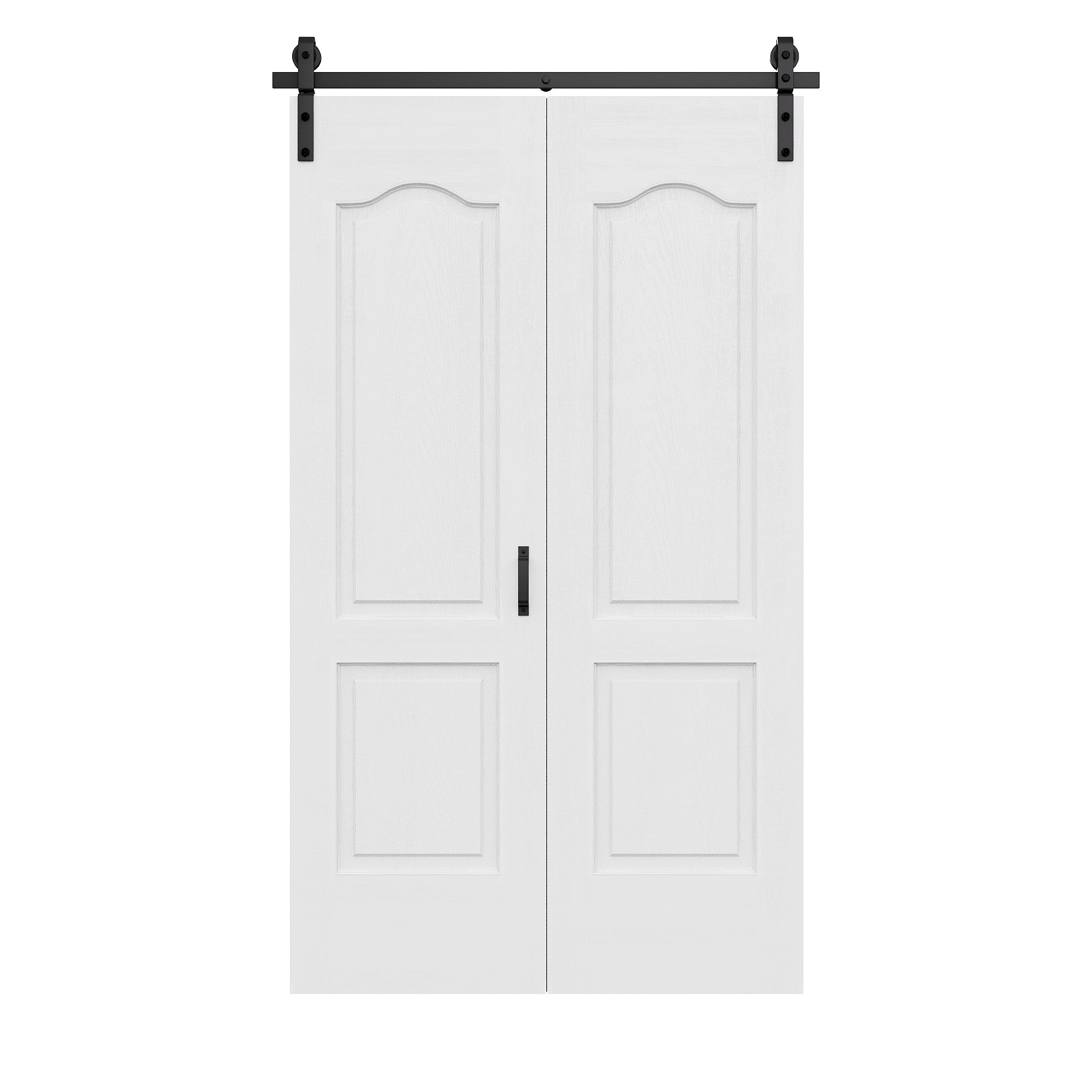Ark Design Hollow Paneled 2-Lite Arch White Primed MDF Composite Bi-fold Sliding Barn Door with Hardware Kit and Handle