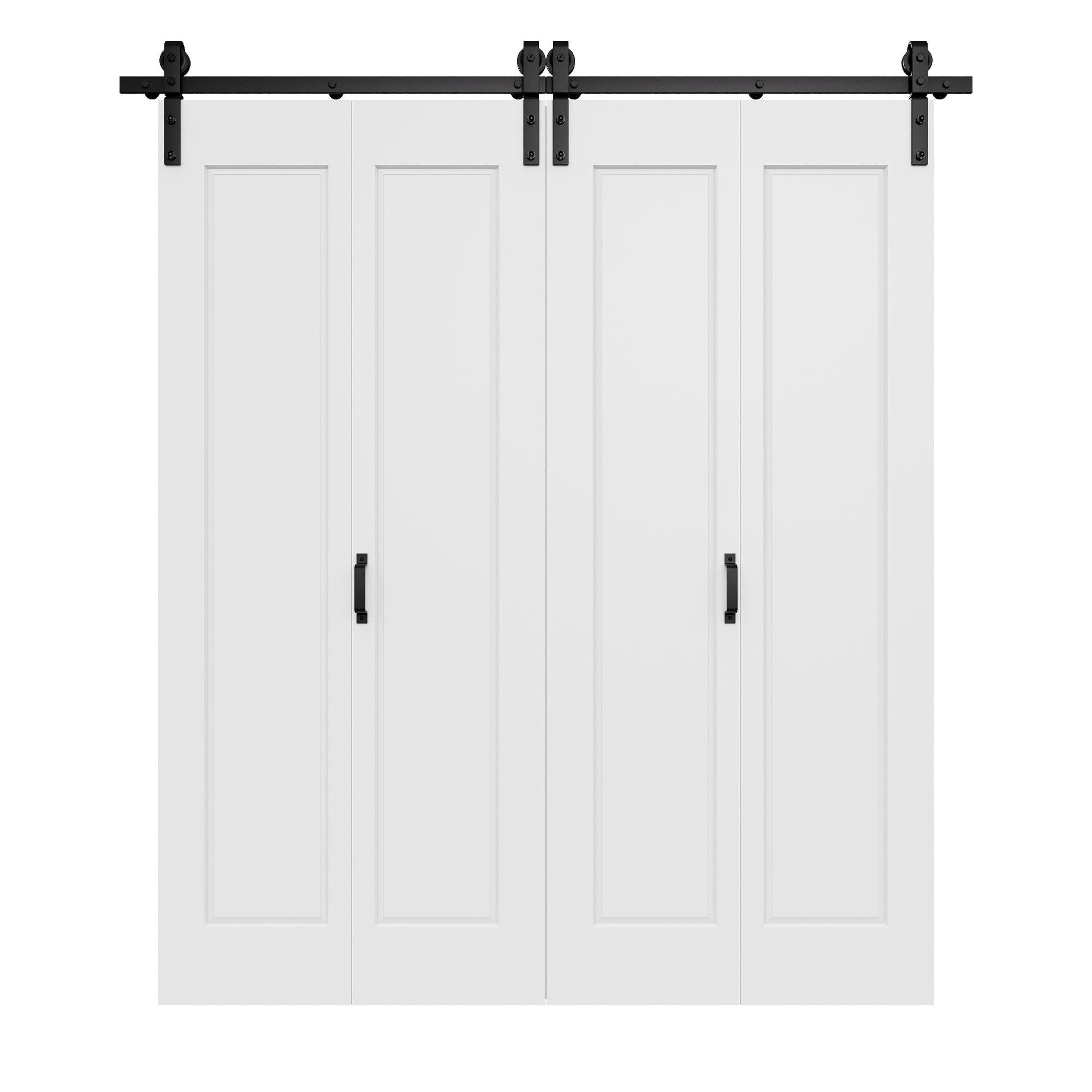 Ark Design Hollow Paneled 1-Lite White Primed MDF Composite Bi-fold Sliding Barn Door with Hardware Kit and Handle