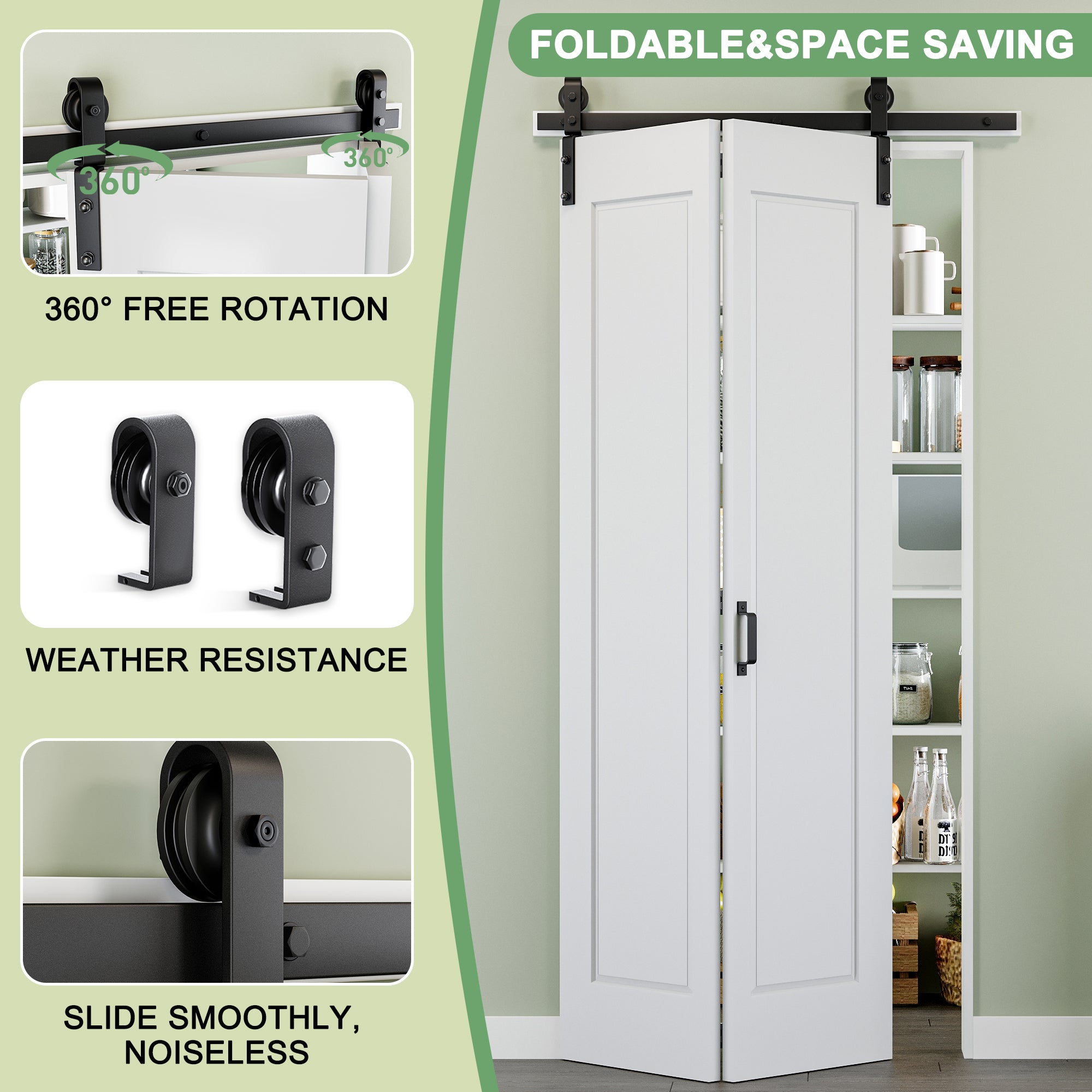 Ark Design Hollow Paneled 1-Lite White Primed MDF Composite Bi-fold Sliding Barn Door with Hardware Kit and Handle