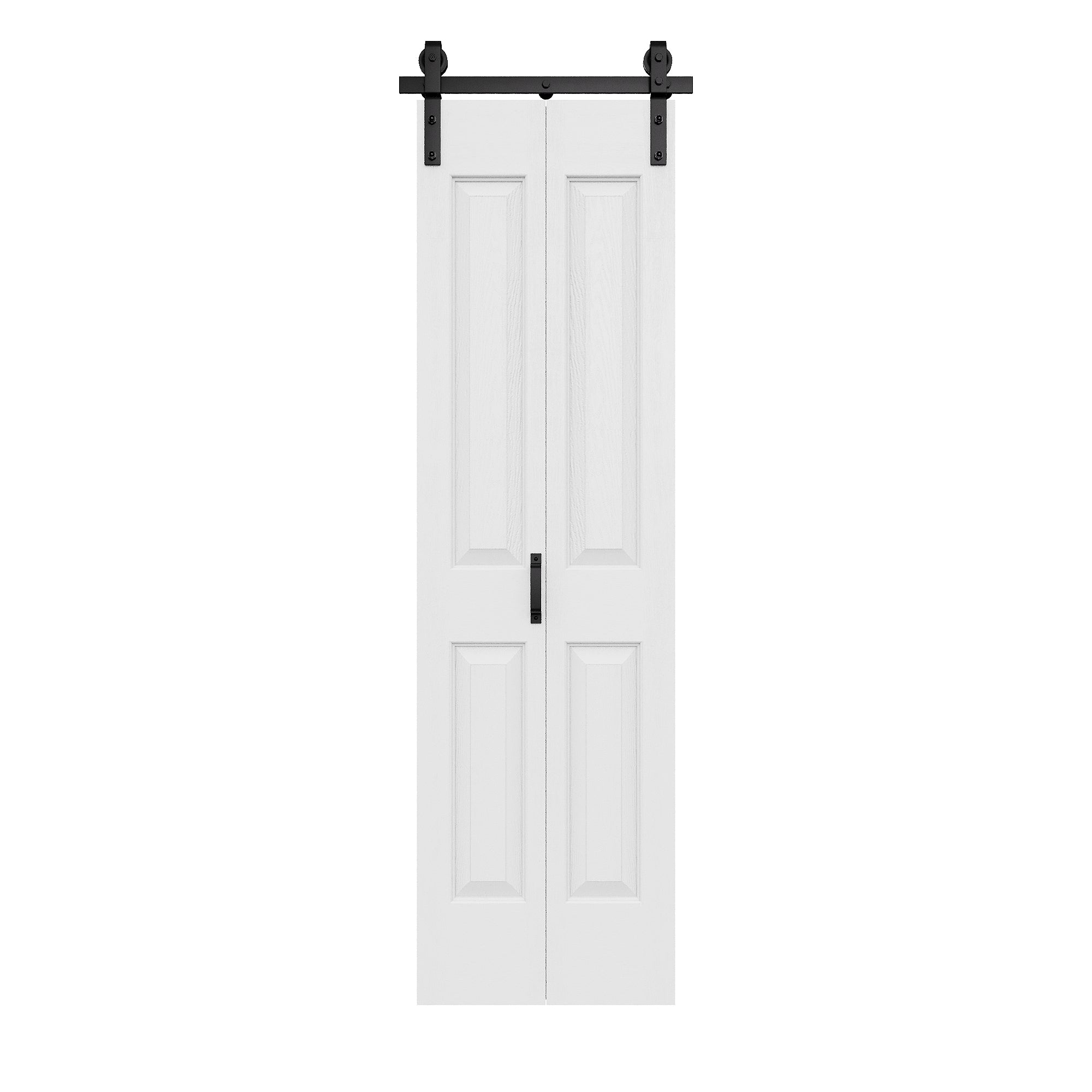 Ark Design Hollow Paneled 4-Lite White Primed MDF Composite Bi-fold Sliding Barn Door with Hardware Kit and Handle