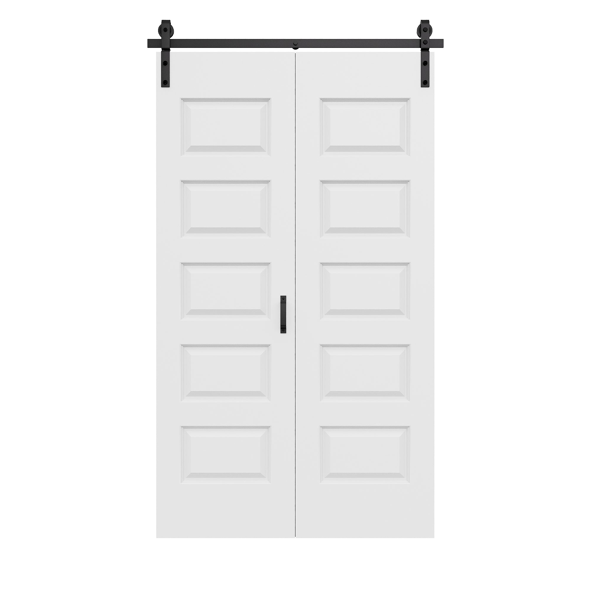 Ark Design Hollow Paneled 5-Lite White Primed MDF Composite Bi-fold Sliding Barn Door with Hardware Kit and Handle