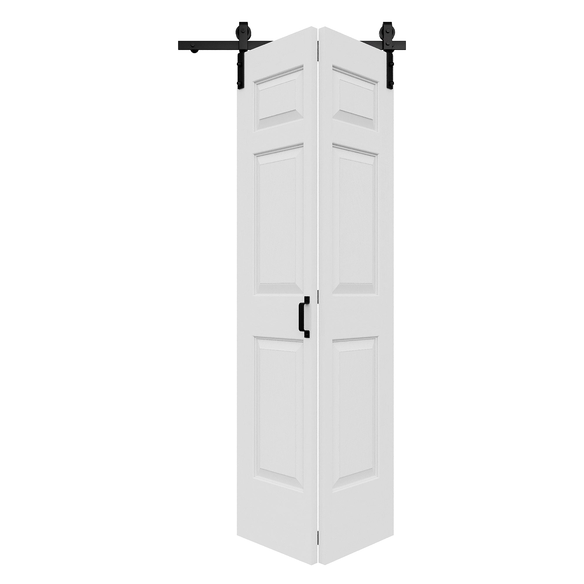 Ark Design Hollow Paneled 6-Lite White Primed MDF Composite Bi-fold Sliding Barn Door with Hardware Kit and Handle