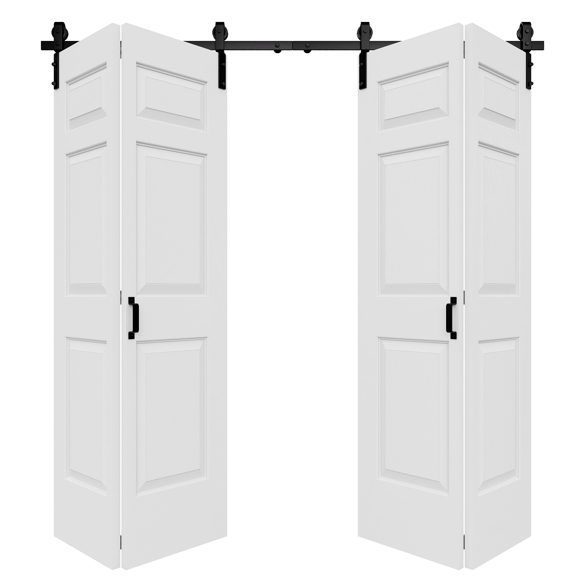 Ark Design Hollow Paneled 6-Lite White Primed MDF Composite Bi-fold Sliding Barn Door with Hardware Kit and Handle