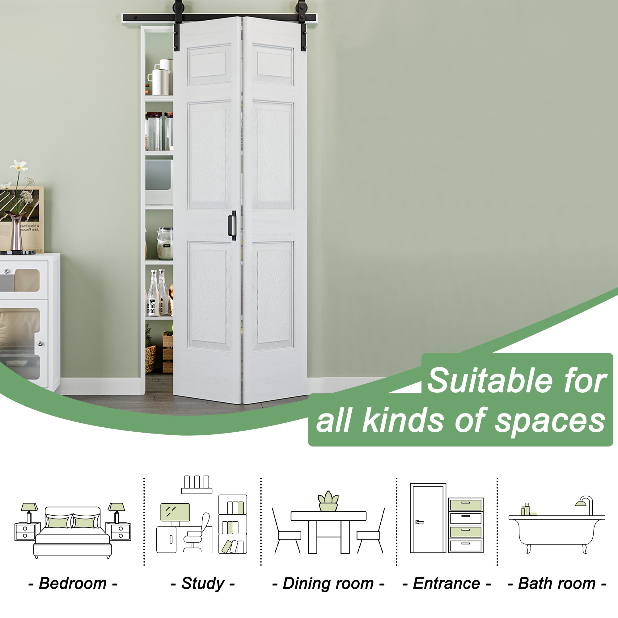 Ark Design Hollow Paneled 6-Lite White Primed MDF Composite Bi-fold Sliding Barn Door with Hardware Kit and Handle
