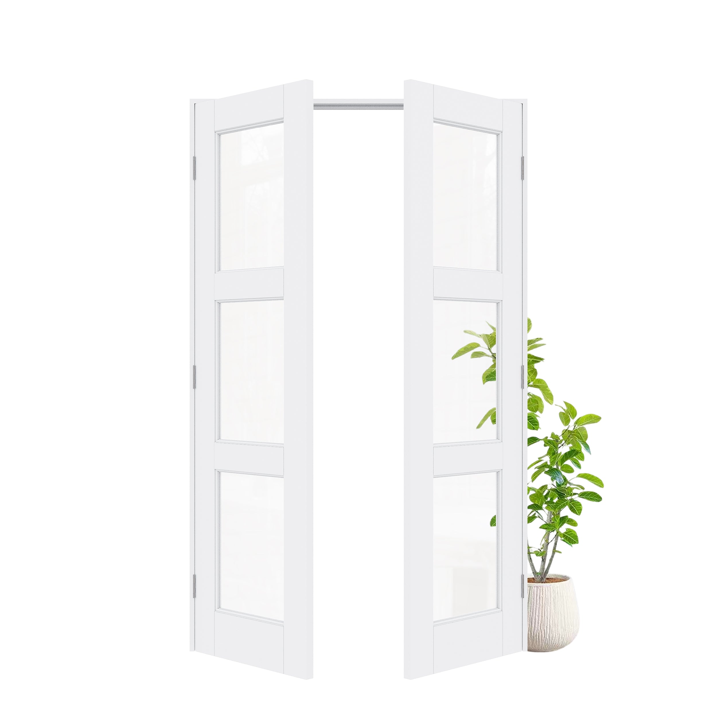 ARK Design  3-Lite Clear Glass White Solid Core Double Prehung French Door with Ready-to-Assemble Jamb