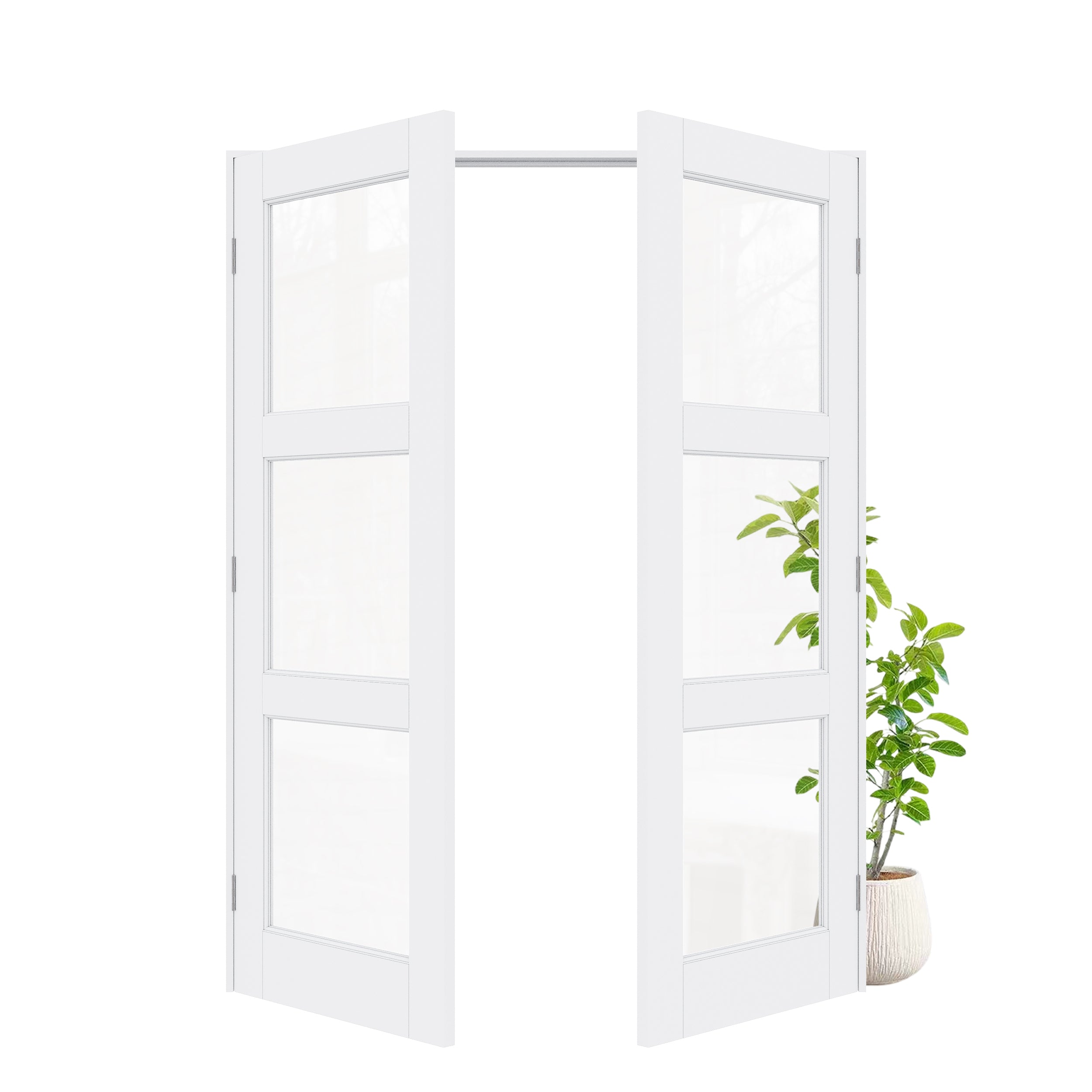ARK Design  3-Lite Clear Glass White Solid Core Double Prehung French Door with Ready-to-Assemble Jamb