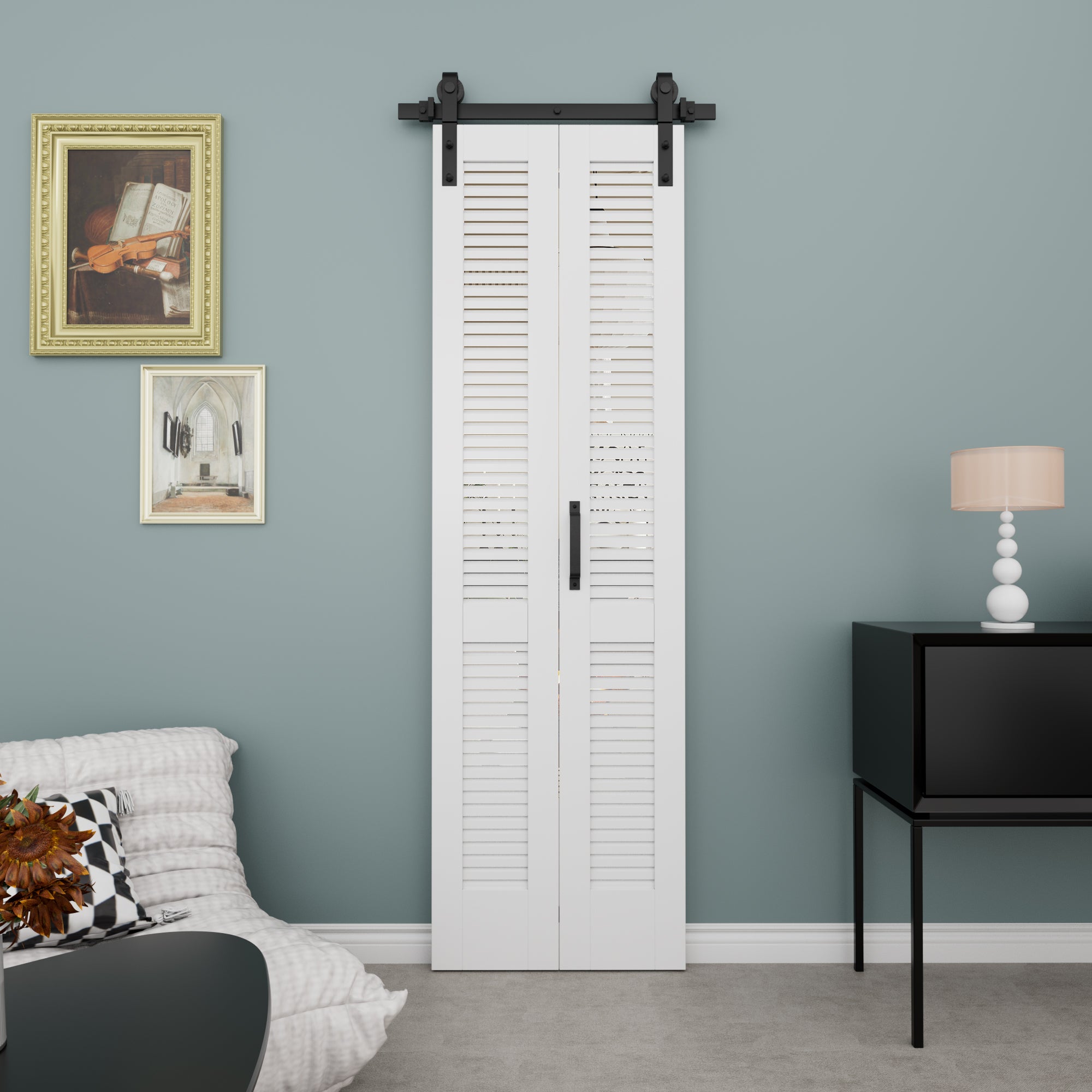 Ark Design Louvered Closet Bifold Barn Door with Hardware Kit & Handle, Solid Core MDF Wood & PVC Covered, Finished, White