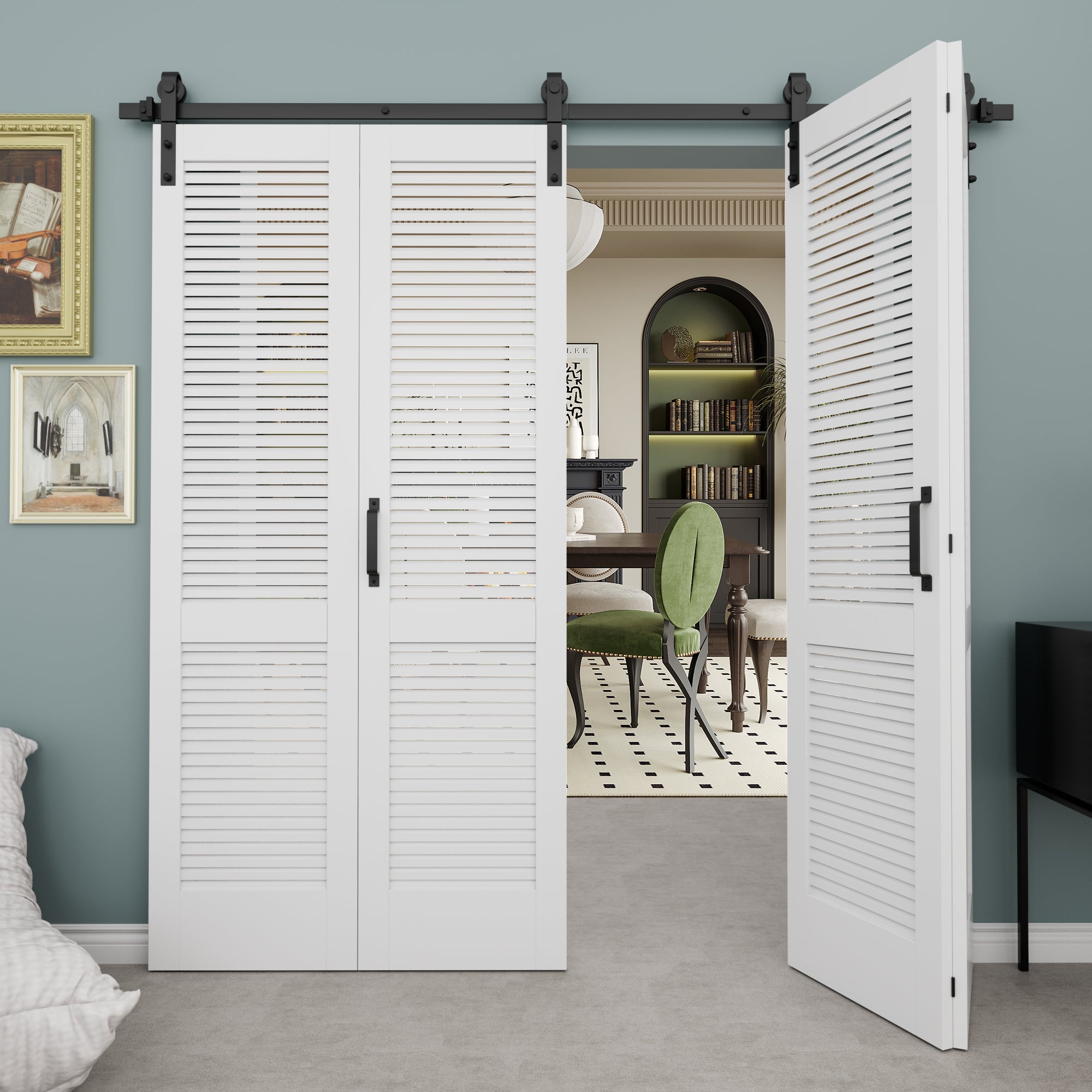 Ark Design Louvered Closet Bifold Barn Door with Hardware Kit & Handle, Solid Core MDF Wood & PVC Covered, Finished, White