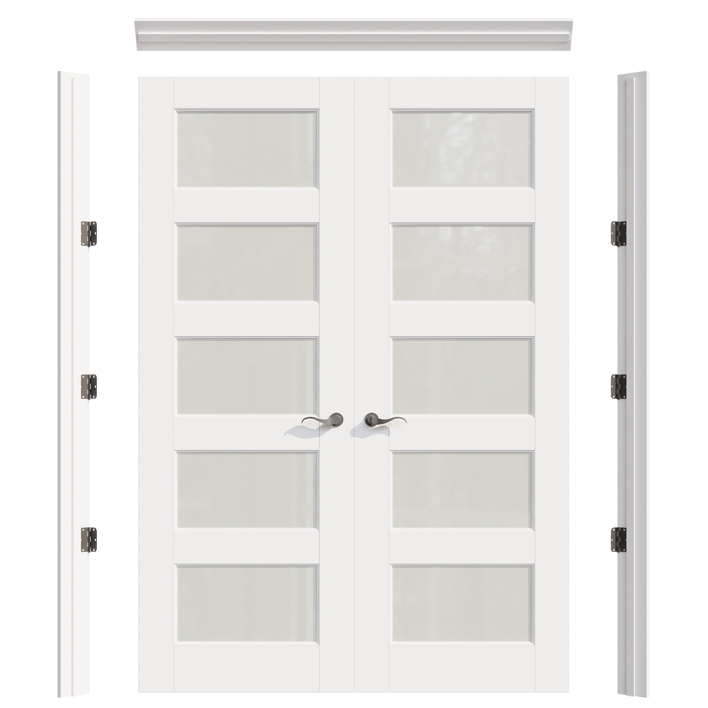 Ark Design 5-Lite Frosted Glass White Solid Core Double Prehung French Door with Ready-to-Assemble Jamb