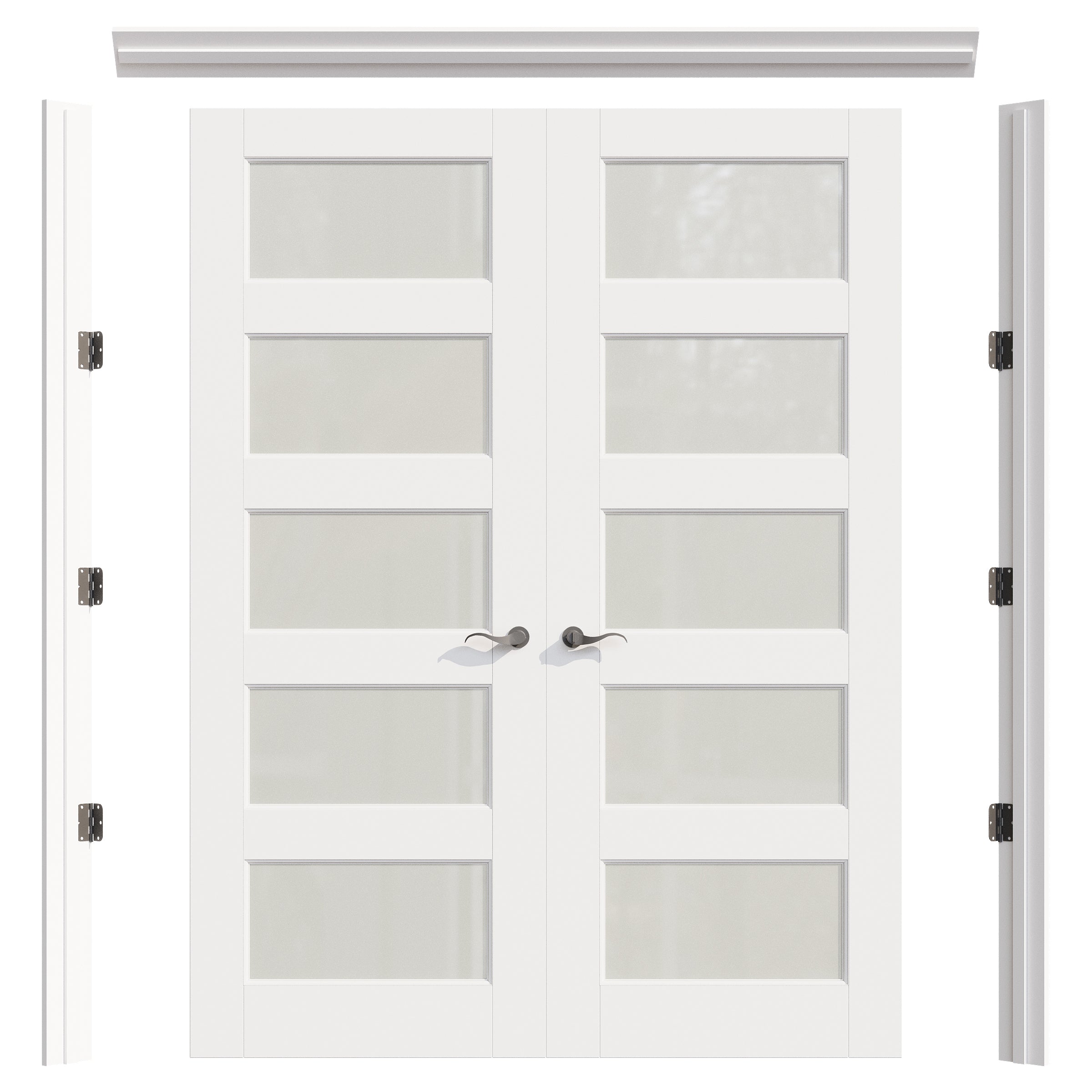 Ark Design 5-Lite Frosted Glass White Solid Core Double Prehung French Door with Ready-to-Assemble Jamb