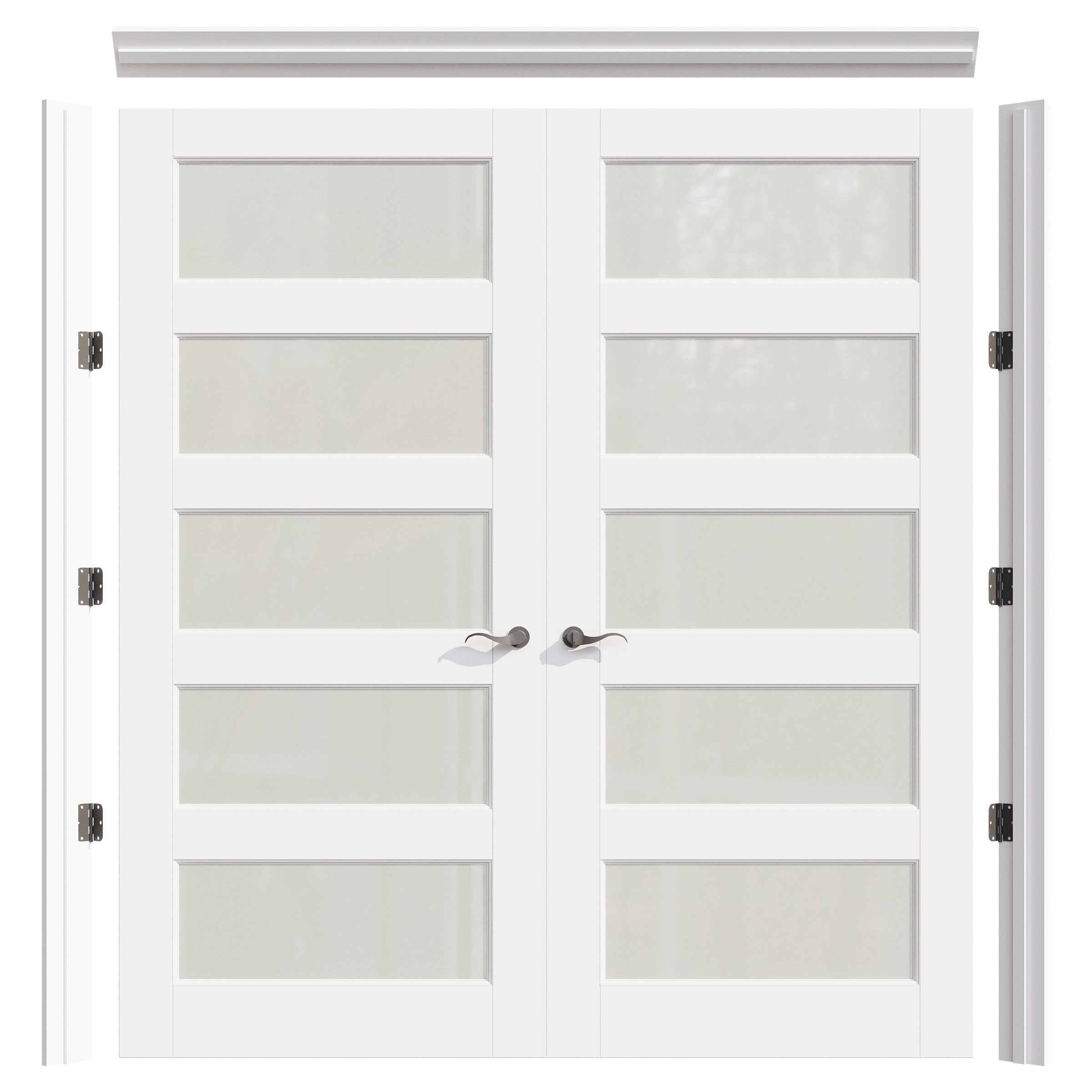 Ark Design 5-Lite Frosted Glass White Solid Core Double Prehung French Door with Ready-to-Assemble Jamb