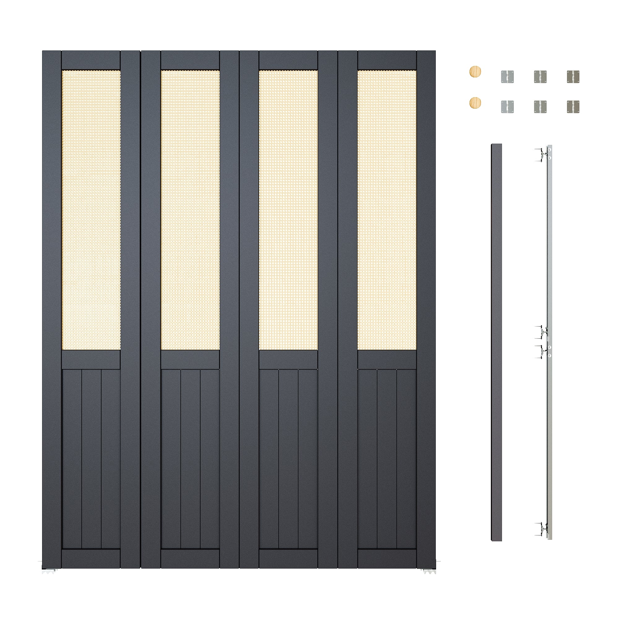 Ark Design Half Paneled Solid Core Black Finished MDF Wood and Imitated Rattan Weaving Bi-Fold Door with Hardware