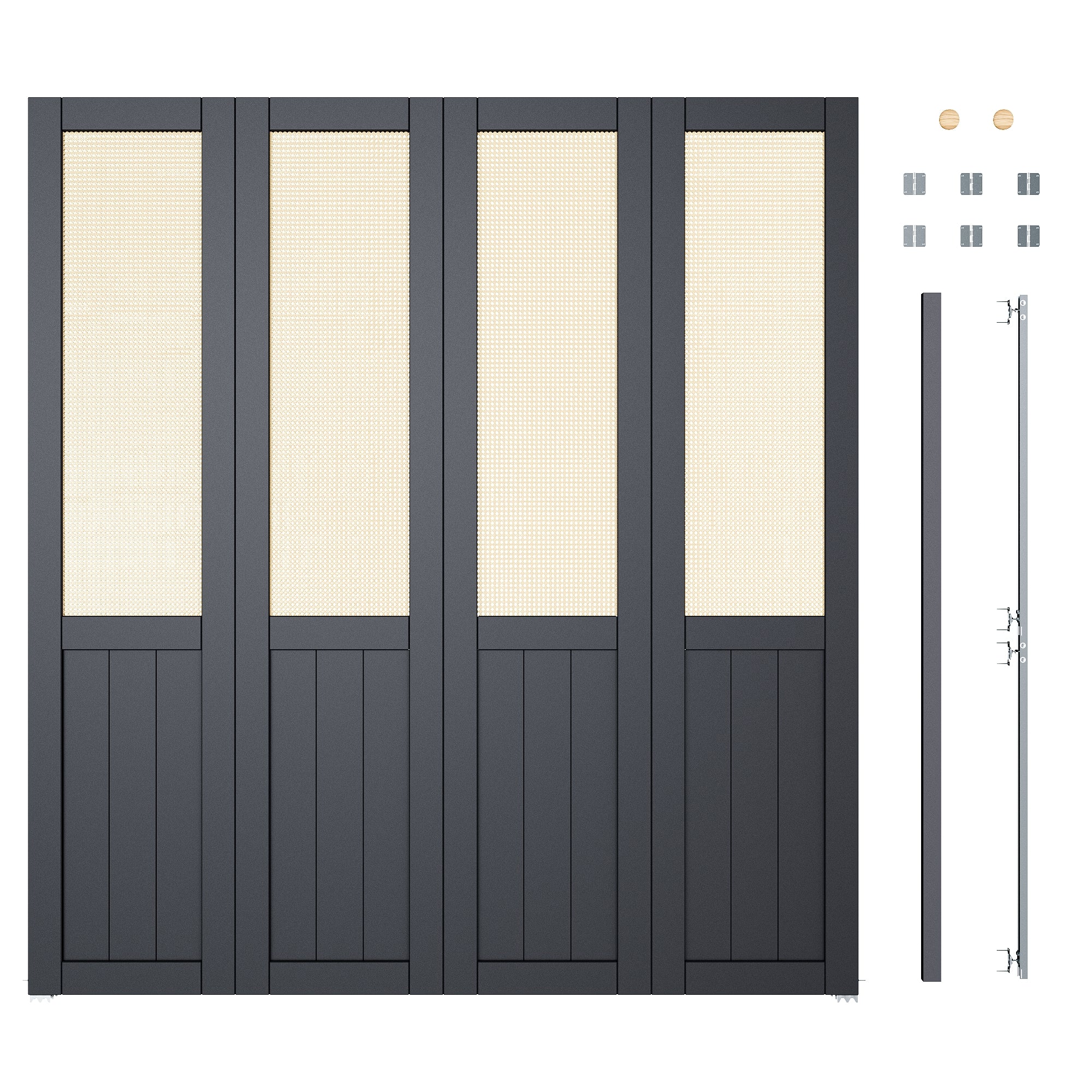 Ark Design Half Paneled Solid Core Black Finished MDF Wood and Imitated Rattan Weaving Bi-Fold Door with Hardware