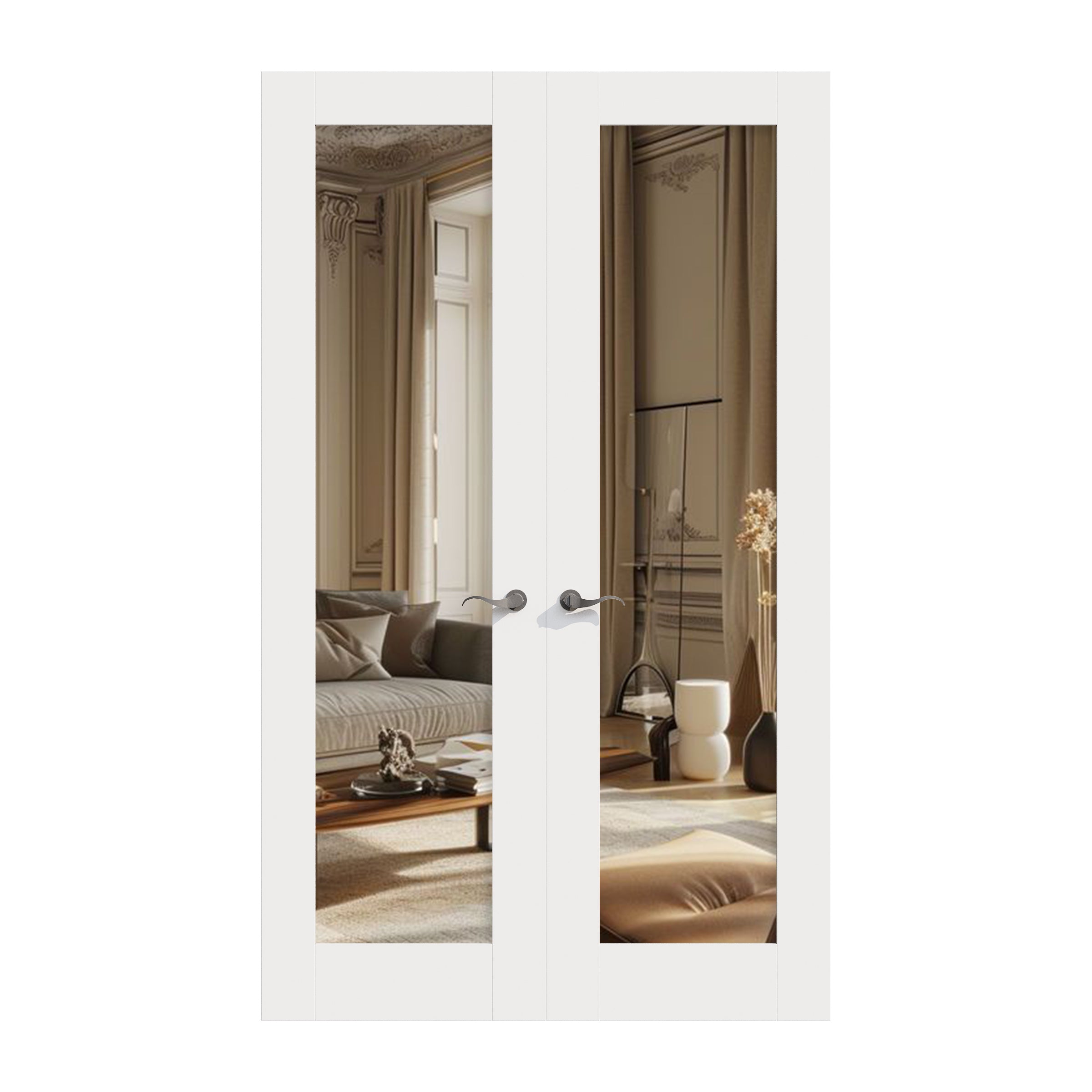 Ark Design 1-Lite Mirror White Solid Core Double Prehung French Door with Ready-to-Assemble Jamb