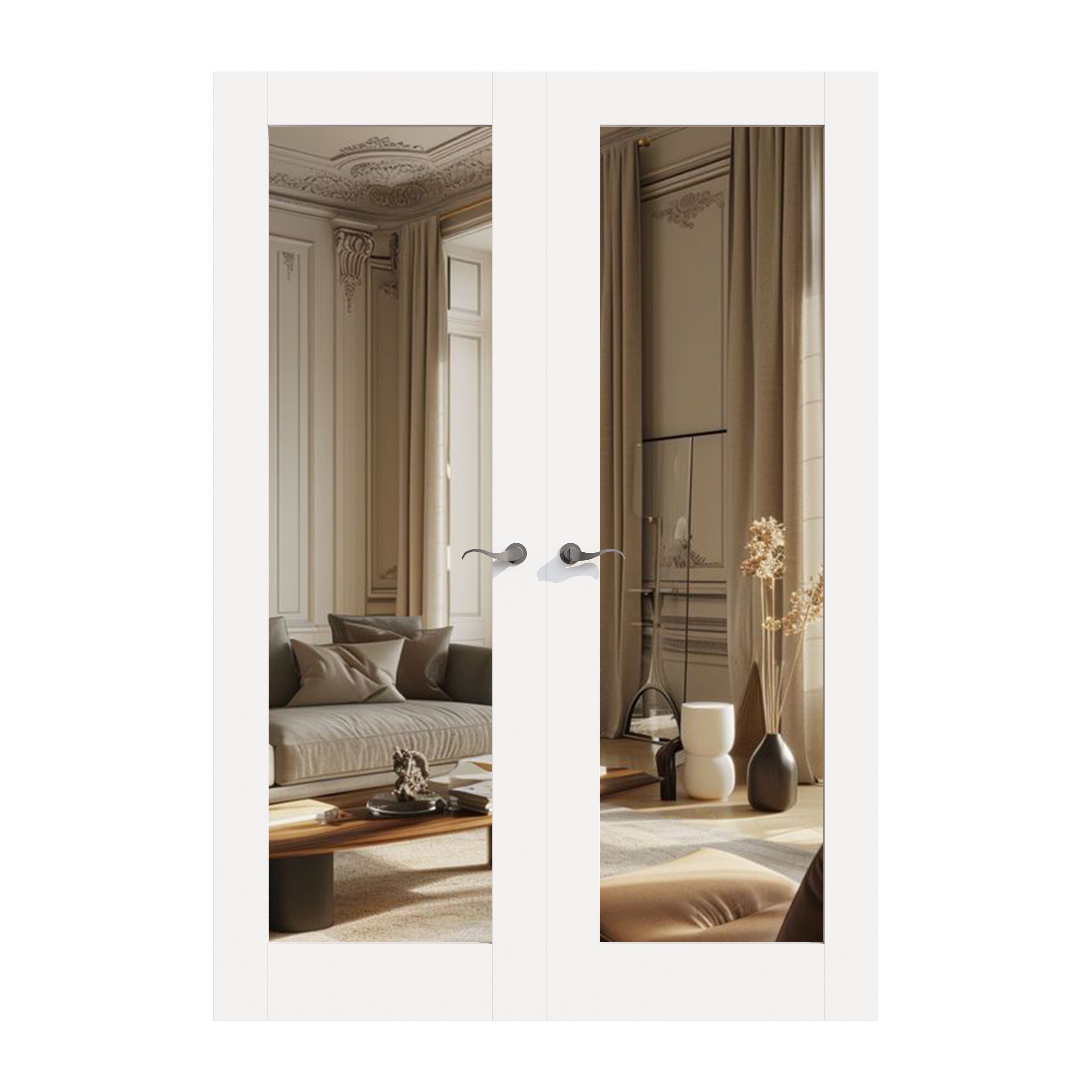 Ark Design 1-Lite Mirror White Solid Core Double Prehung French Door with Ready-to-Assemble Jamb