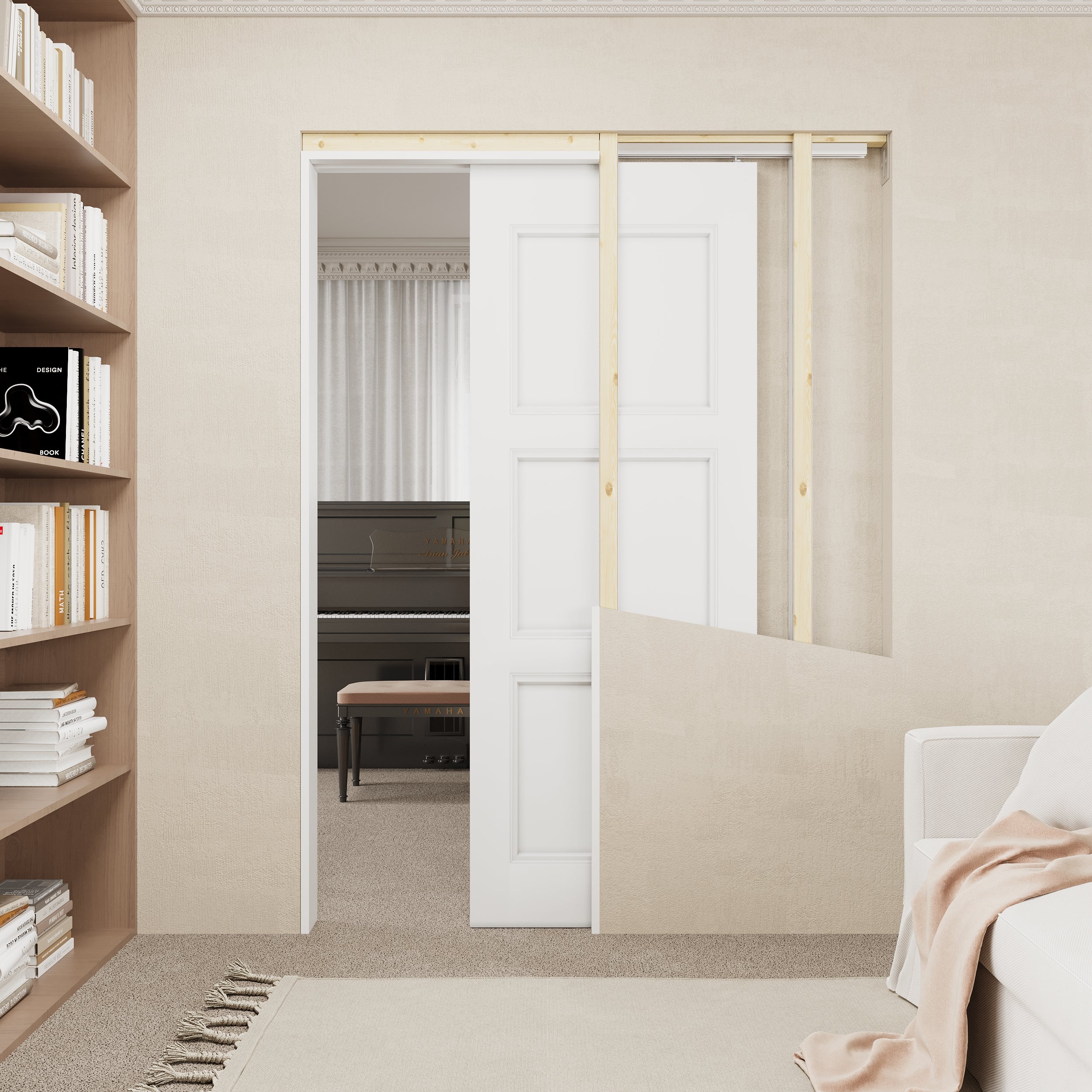 Ark Design 3 lite Panel Pocket Door with Hardware Kit & Soft Close & Frame, Solid Core MDF Wood & Paint-grade Finished, White