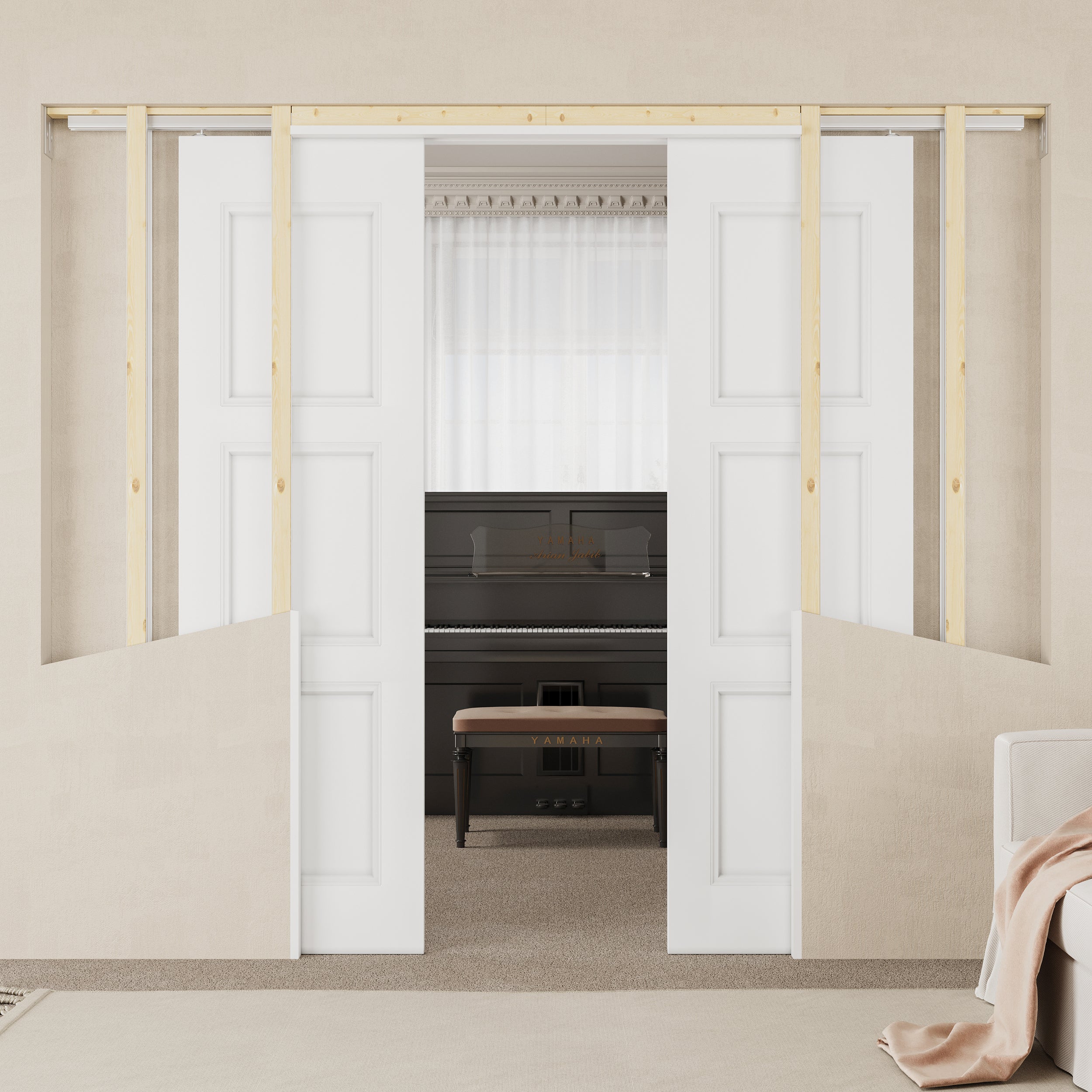 Ark Design 3 lite Panel Pocket Door with Hardware Kit & Soft Close & Frame, Solid Core MDF Wood & Paint-grade Finished, White