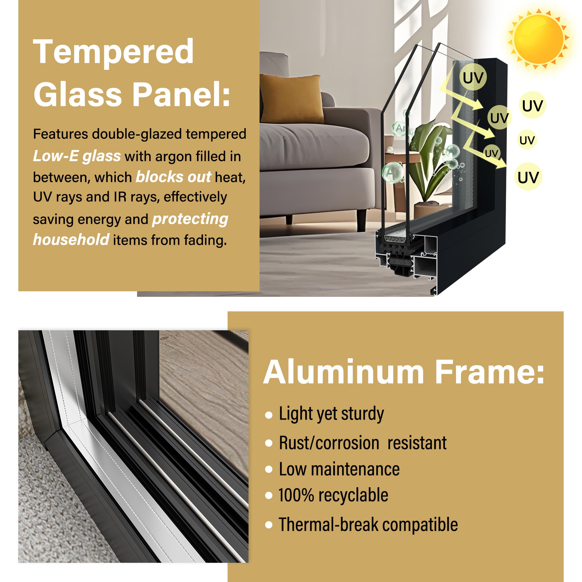 4 Panel Matte Black Aluminum Multi-Sliding Patio Door with Double Glazed Low-E Glass