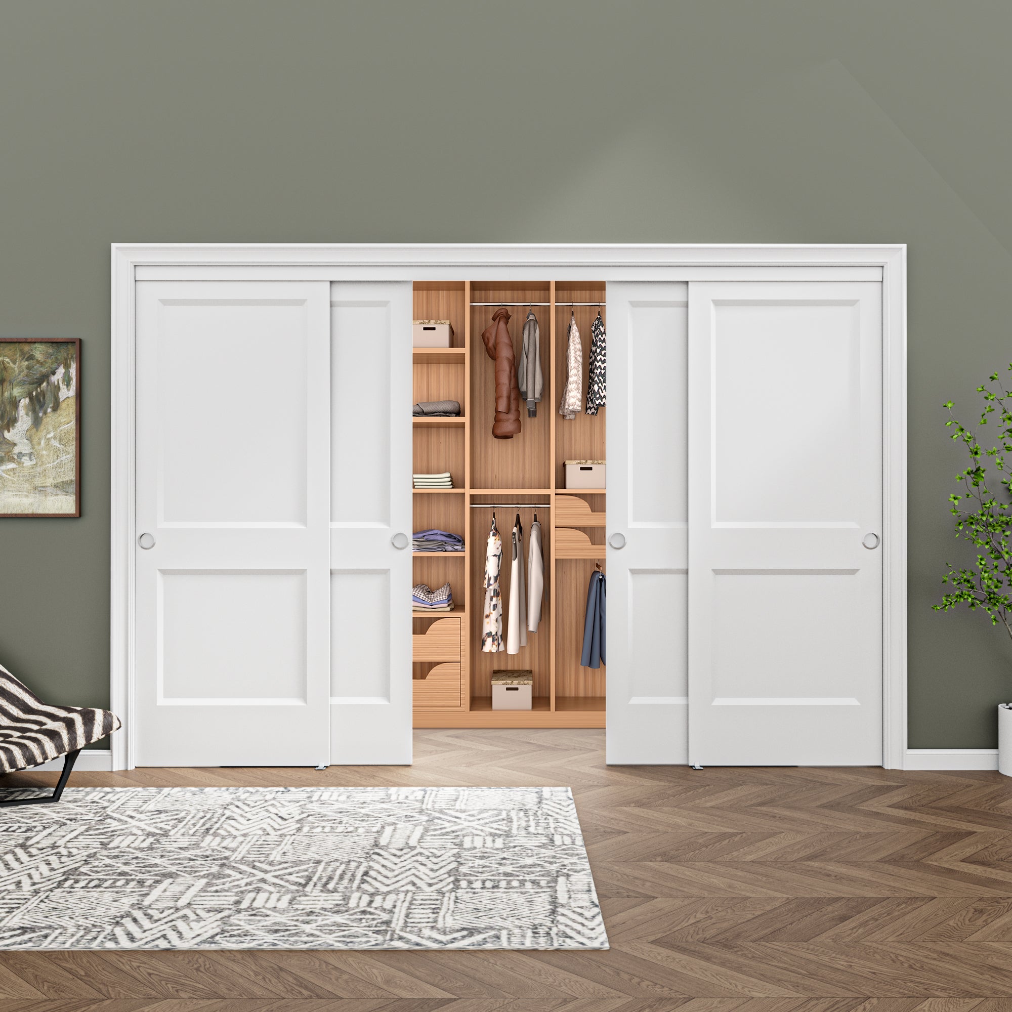 [Paintable] Ark Design 2 Panel Bypass Sliding Closet Door with Hardware Kit, Hollow Core MDF Wood & Primed, White