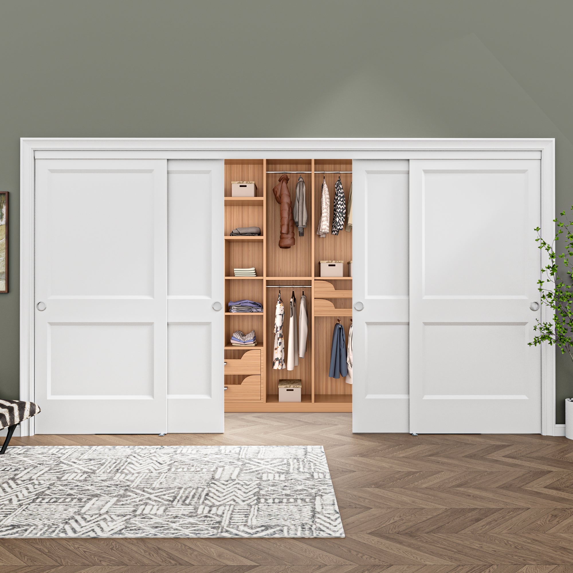 [Paintable] Ark Design 2 Panel Bypass Sliding Closet Door with Hardware Kit, Hollow Core MDF Wood & Primed, White